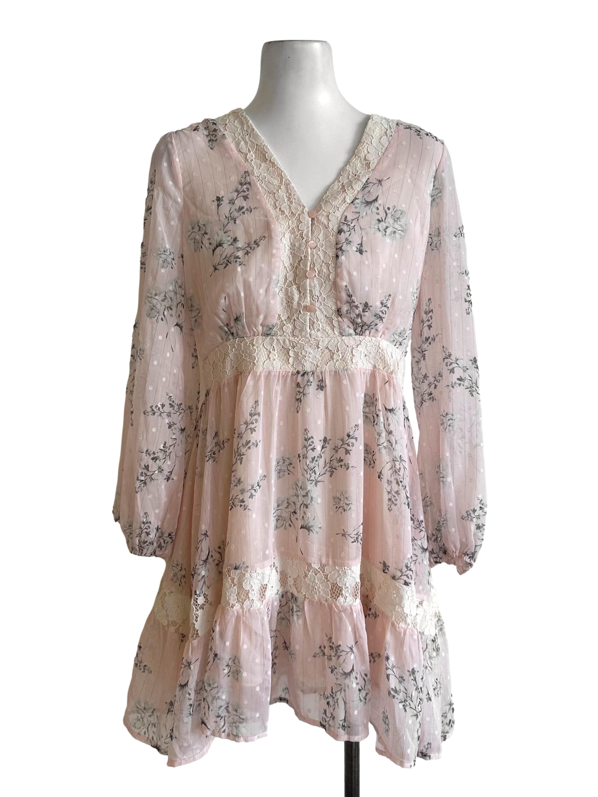 Light Pink Floral Lace Textured Dress