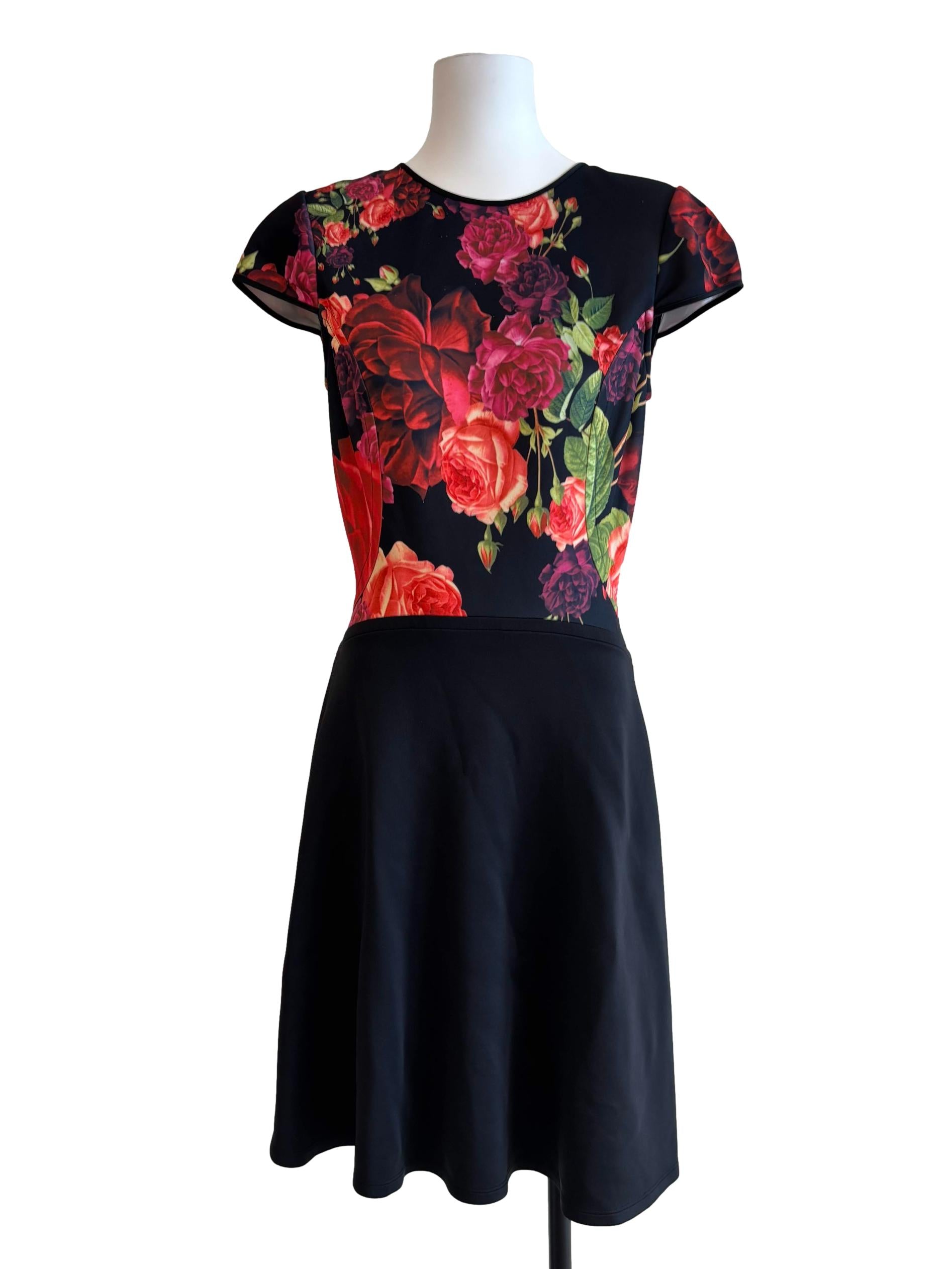 Jet Black Floral Cap Sleeve Dress