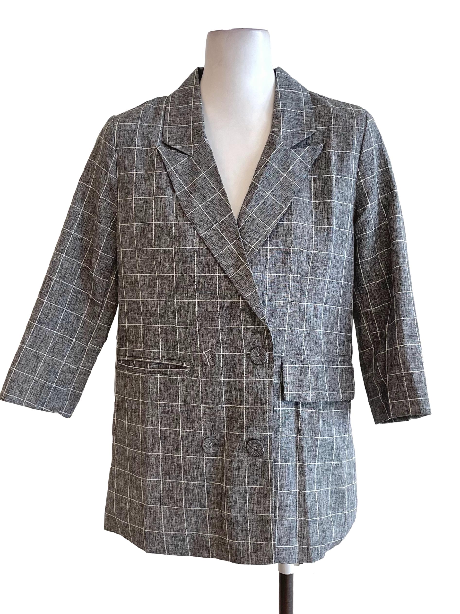 Gray Gird Single Breasted Blazer