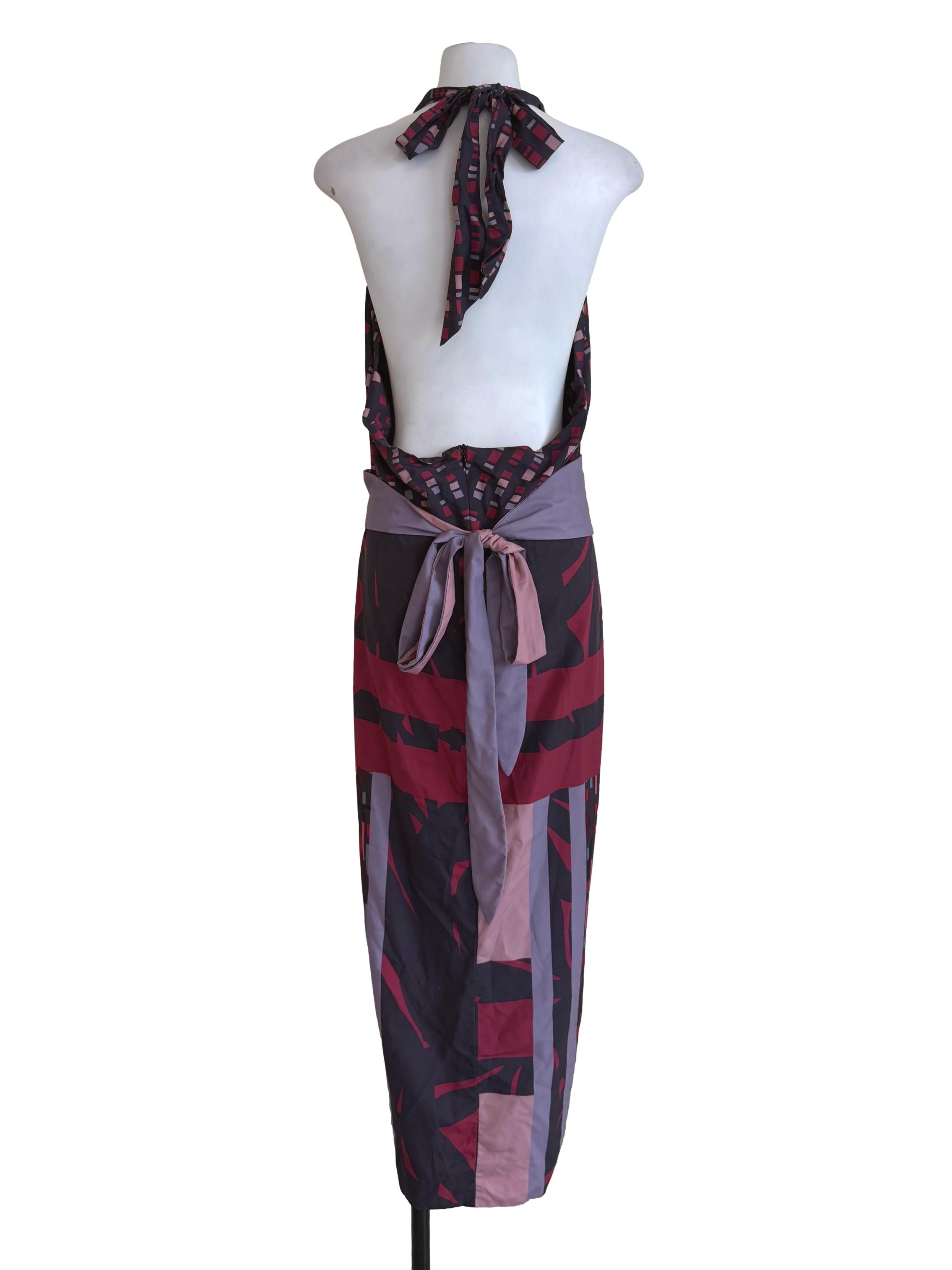 Mauve & Magenta Tie Neck Graphic Dress
