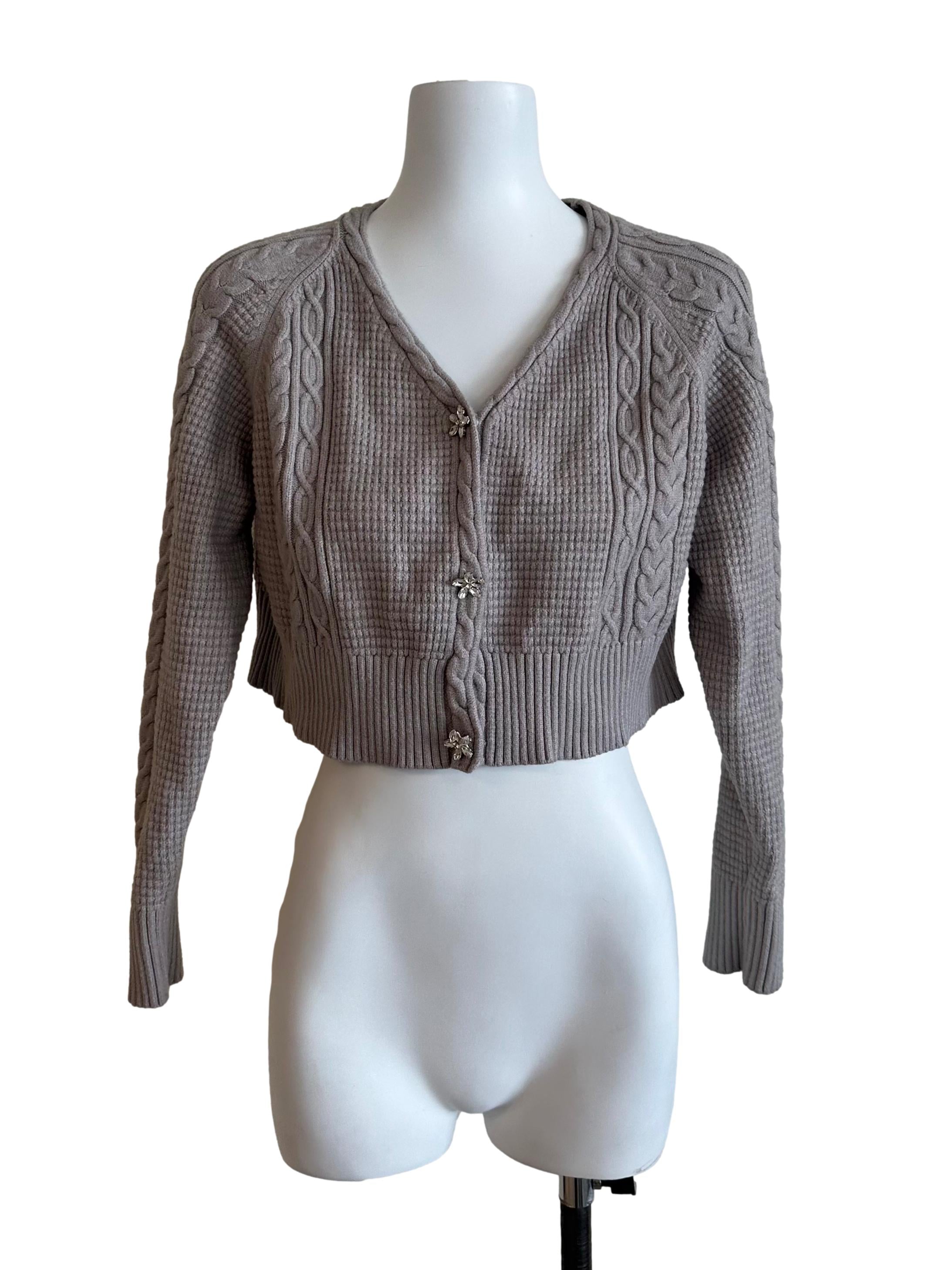 Taupe Brown Knit V Neck Cardigan