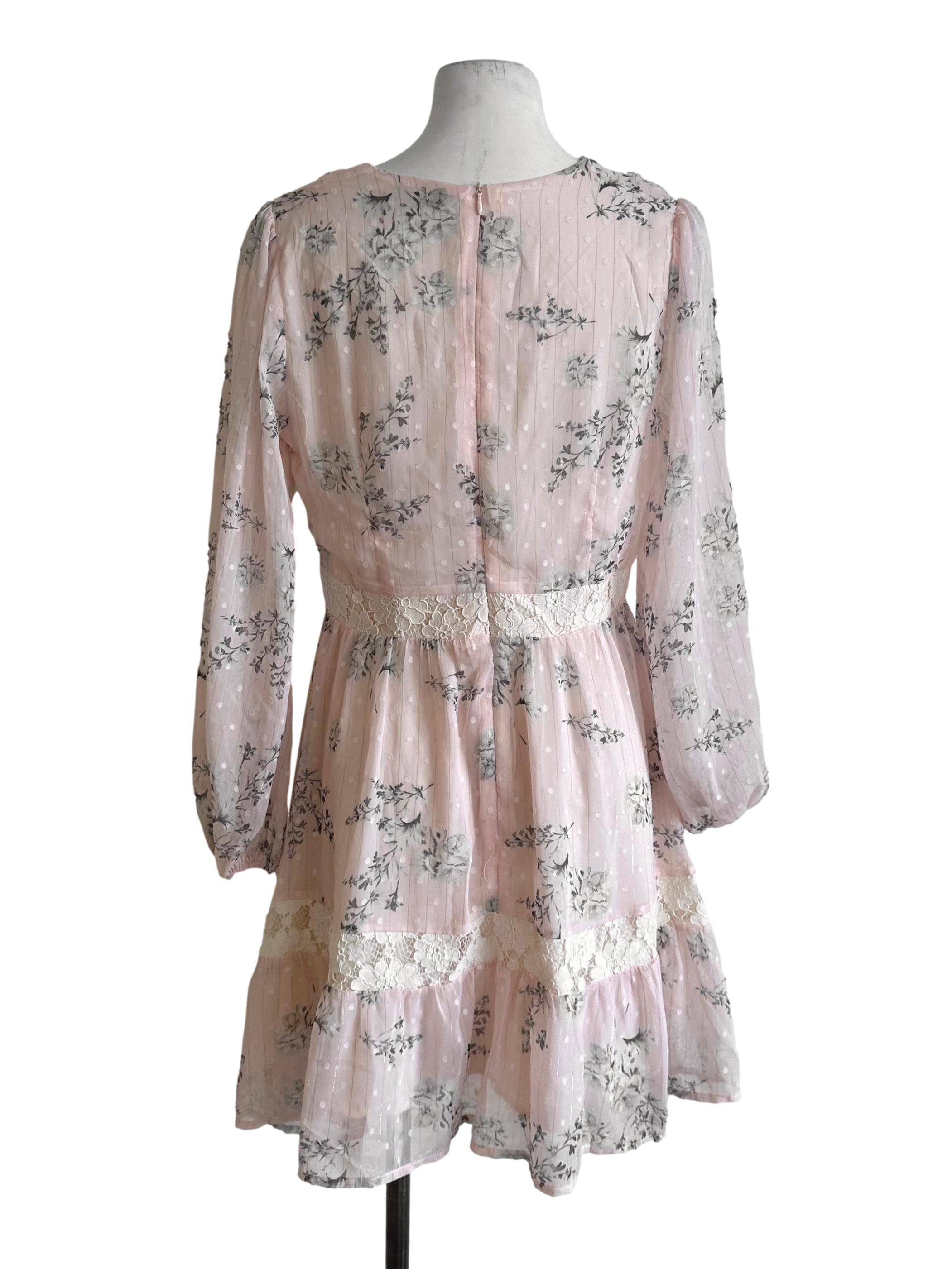 Light Pink Floral Lace Textured Dress