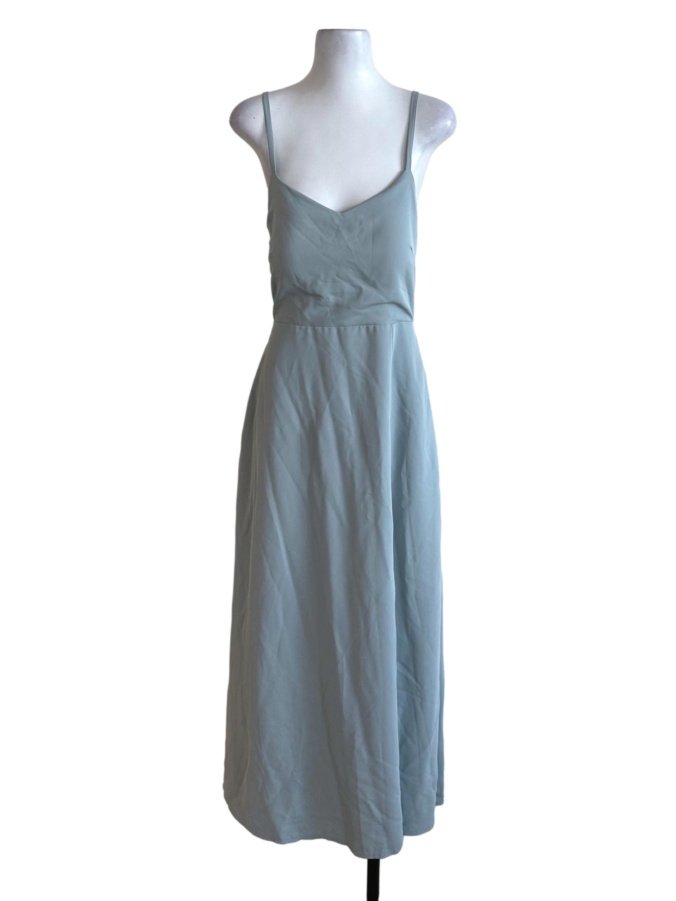 Ash Blue Slip Backless Dress