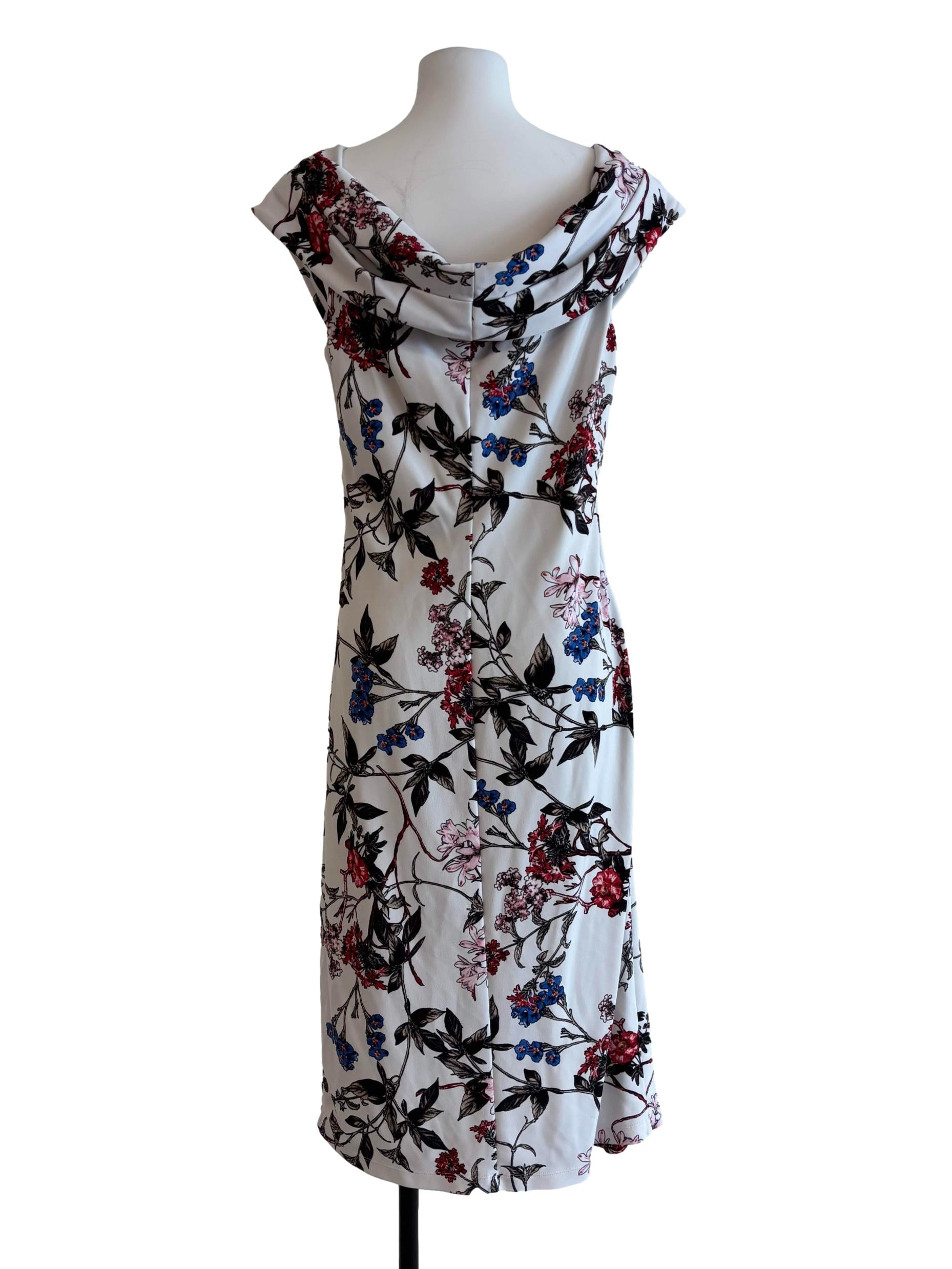 Powder White Floral Ruched Dress