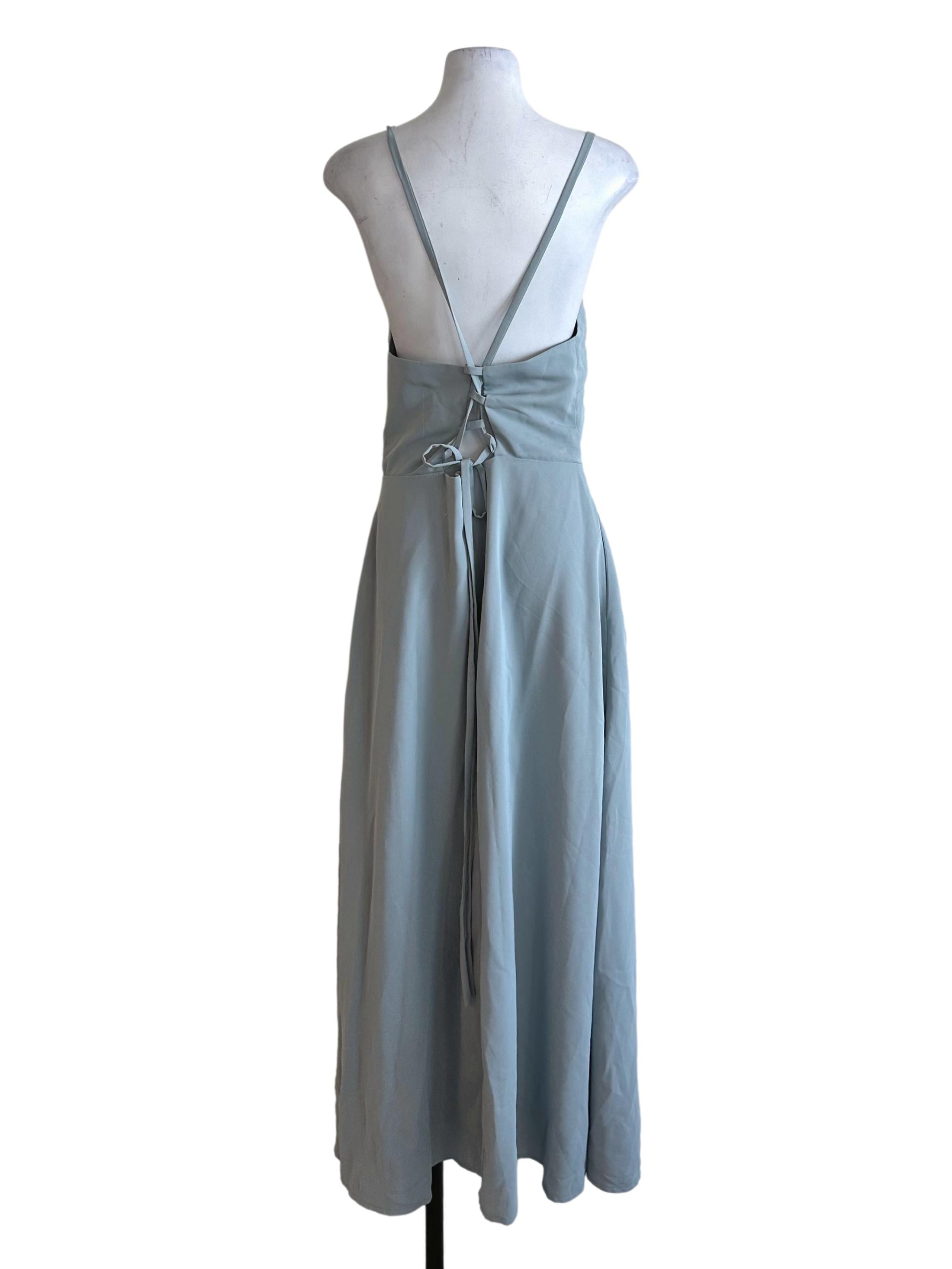 Ash Blue Slip Backless Dress