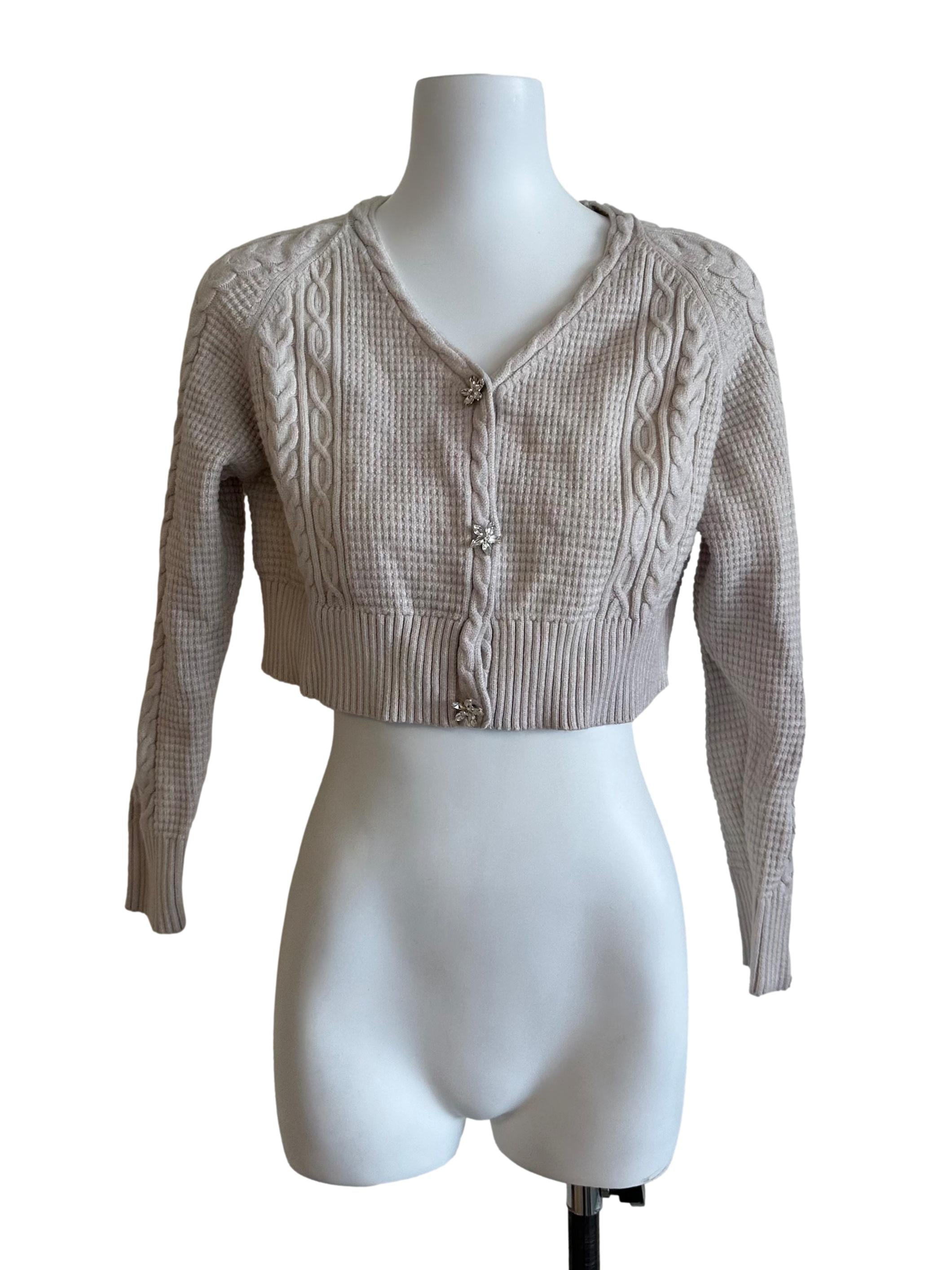 Oat Beige Knit V Neck Cardigan
