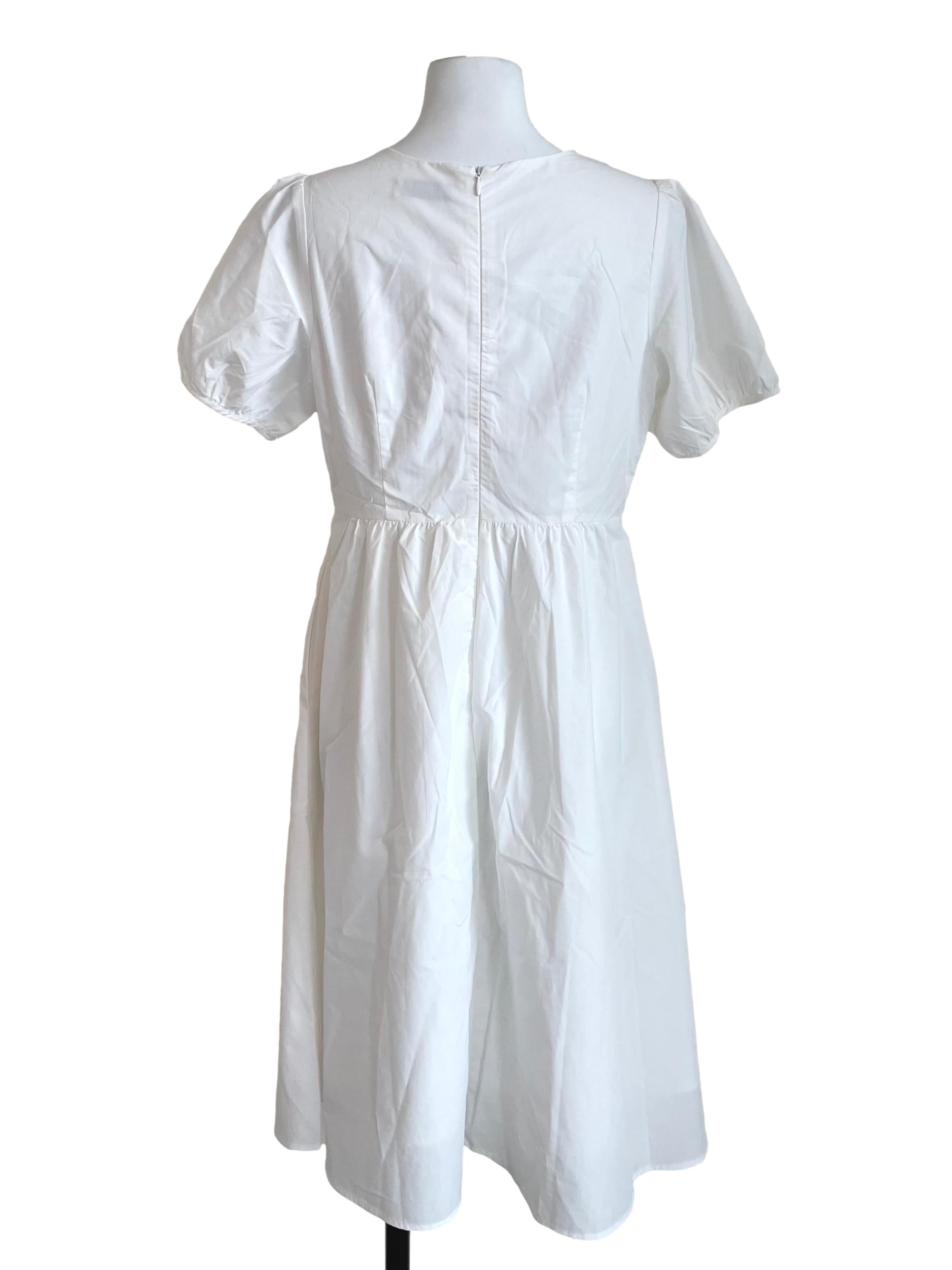 White Pleated Puff Sleeves Dress