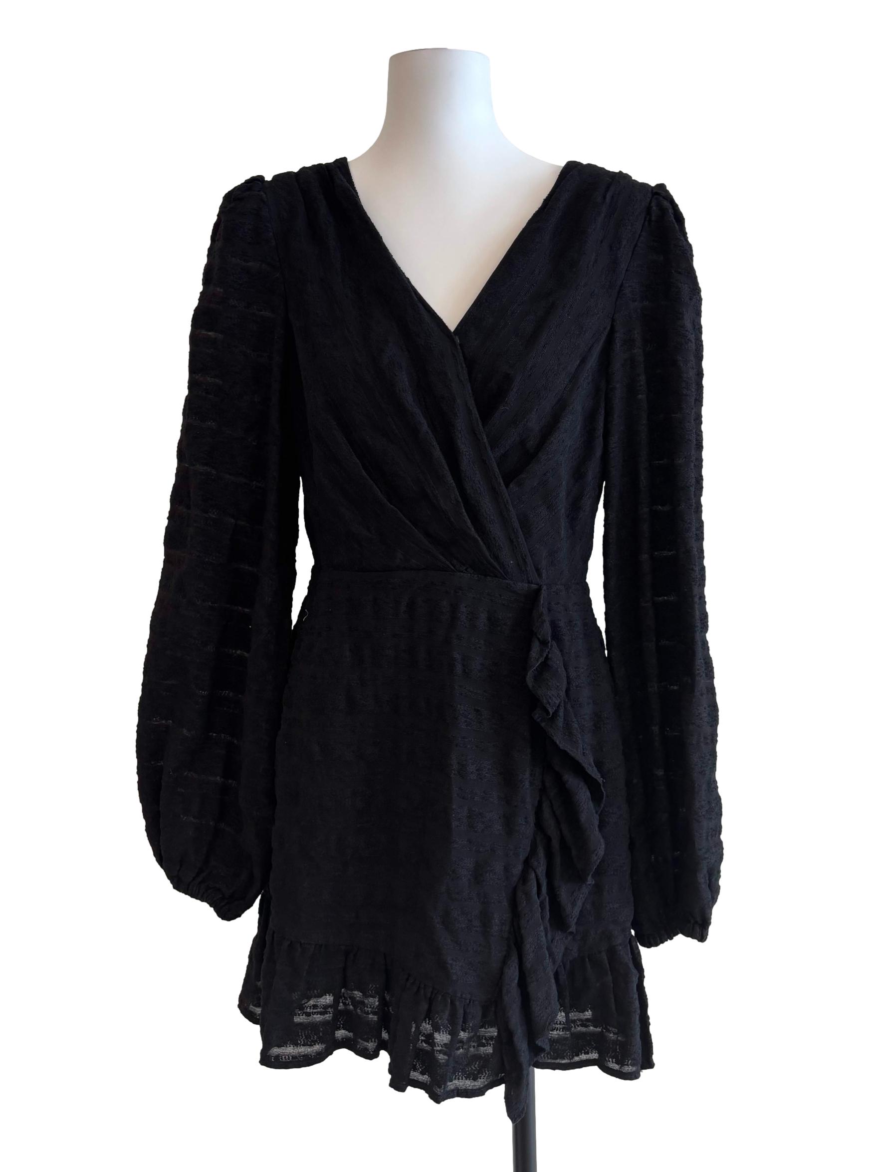 Jet Black Long Sleeve Ruffle Dress