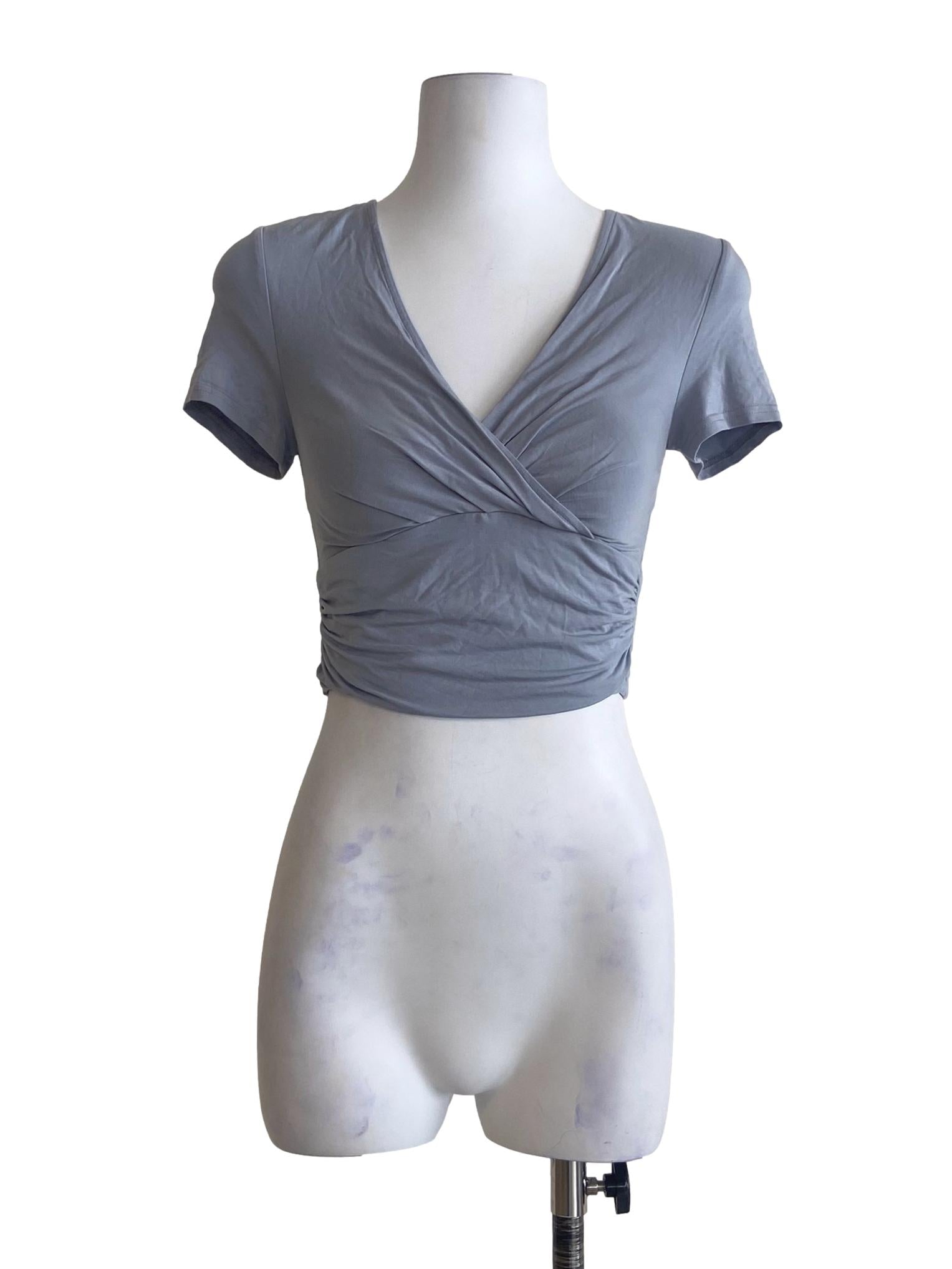 Stone Blue V-Neck Crop Top