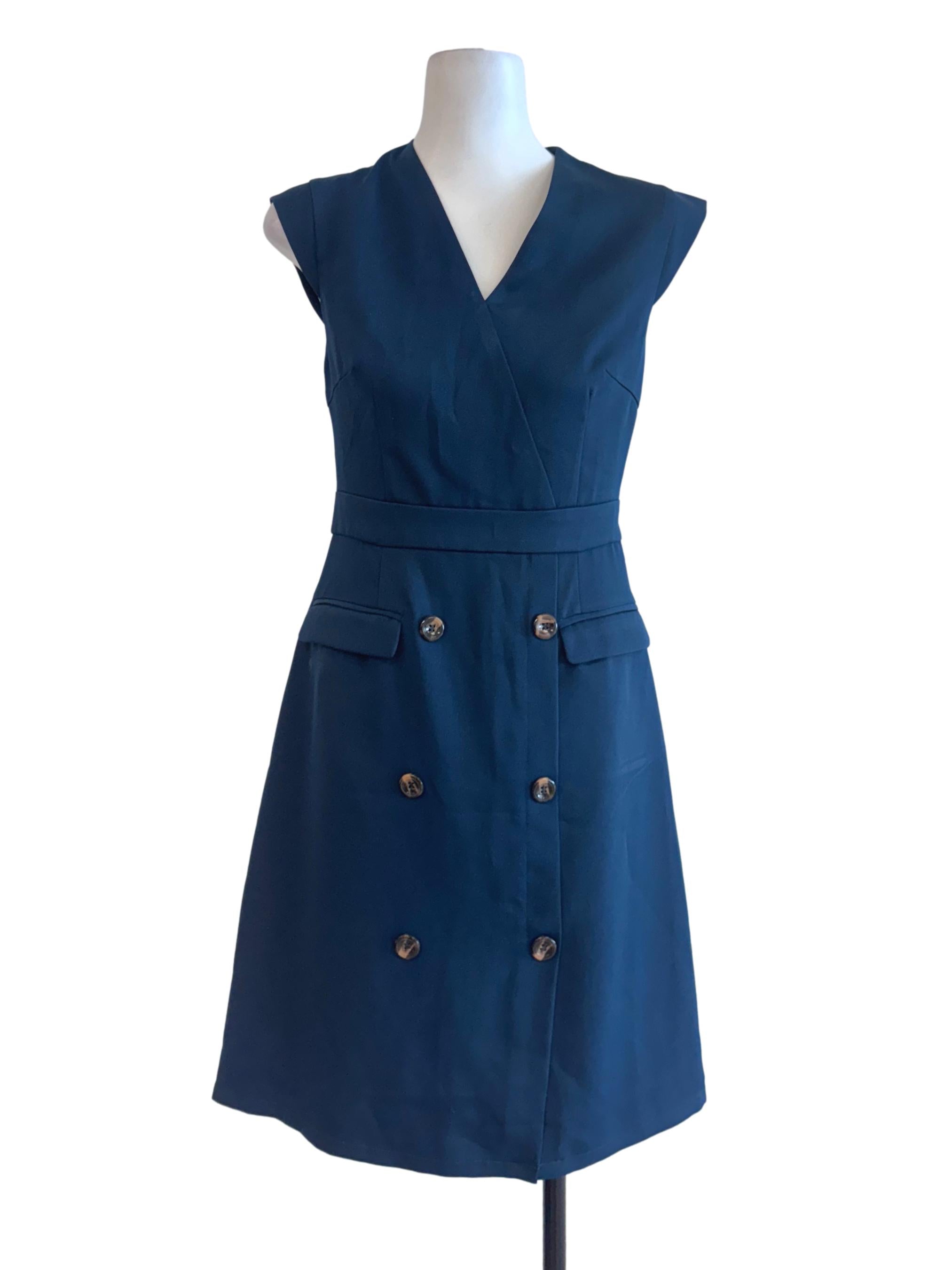 Denim Blue V-Neck A-Line Dress LB