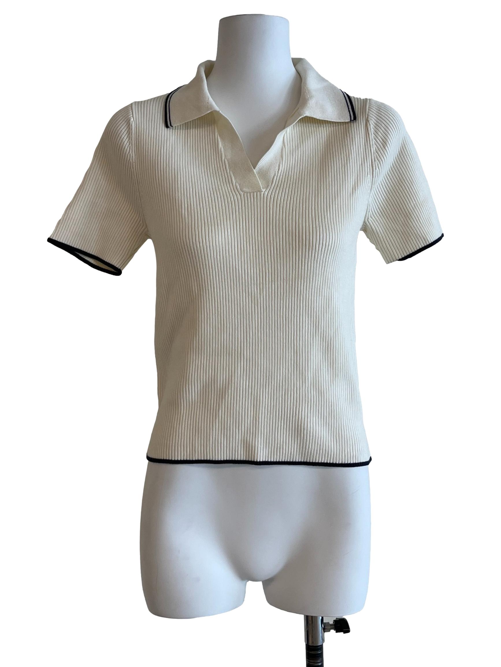 Cream White Knit Polo Tee