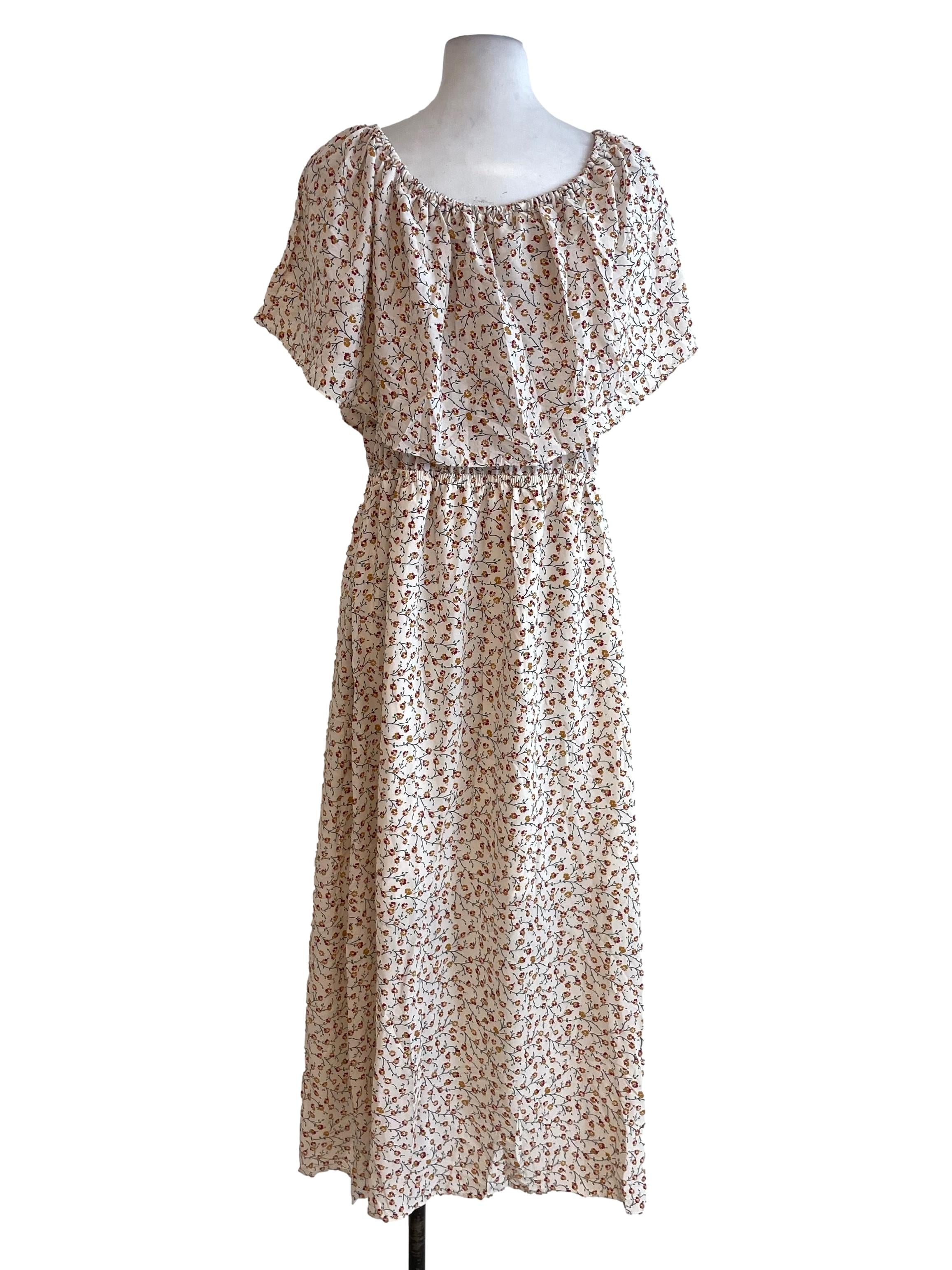 Light Beige Floral Off-Shoulder Dress
