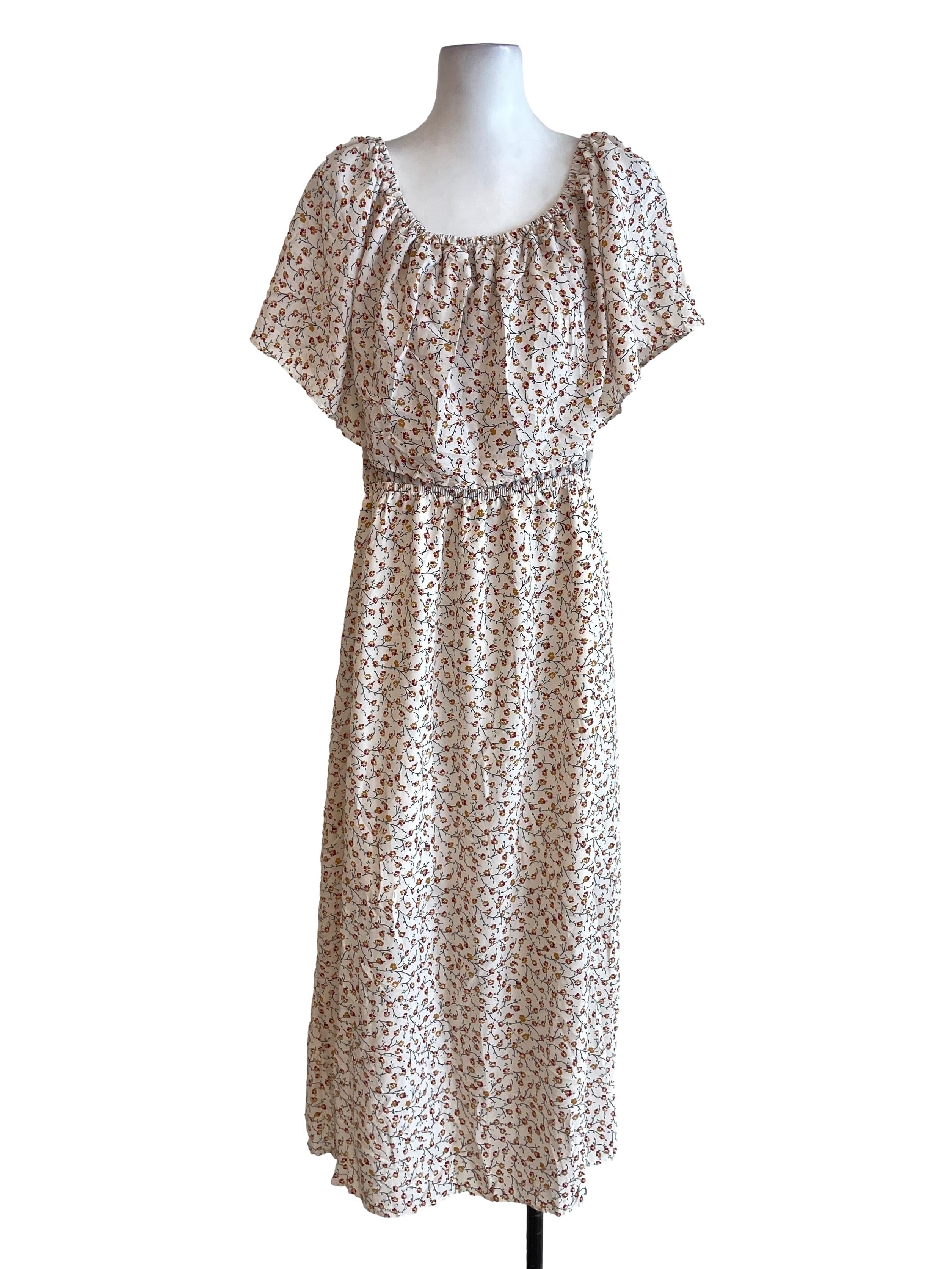 Light Beige Floral Off-Shoulder Dress