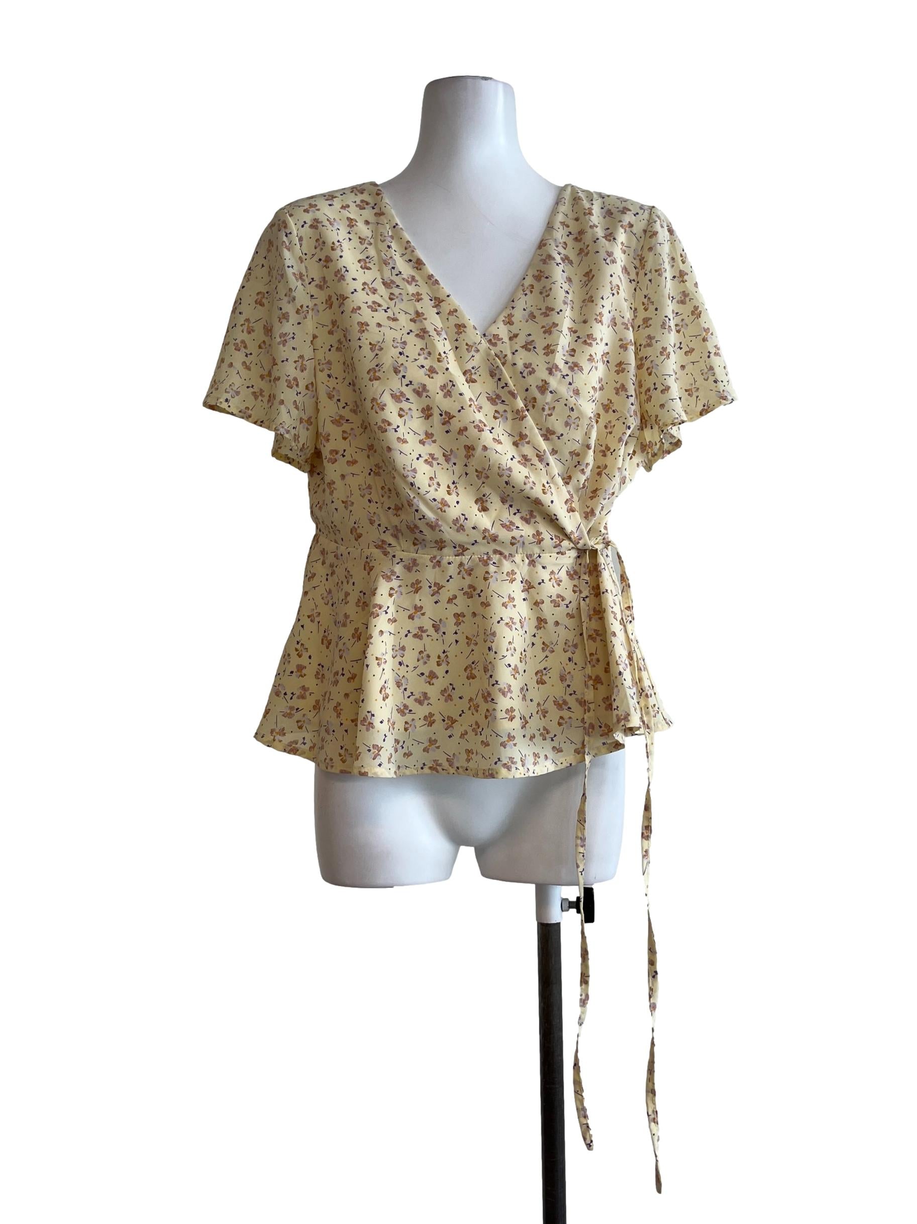 Banana Yellow Floral V-Neck Blouse