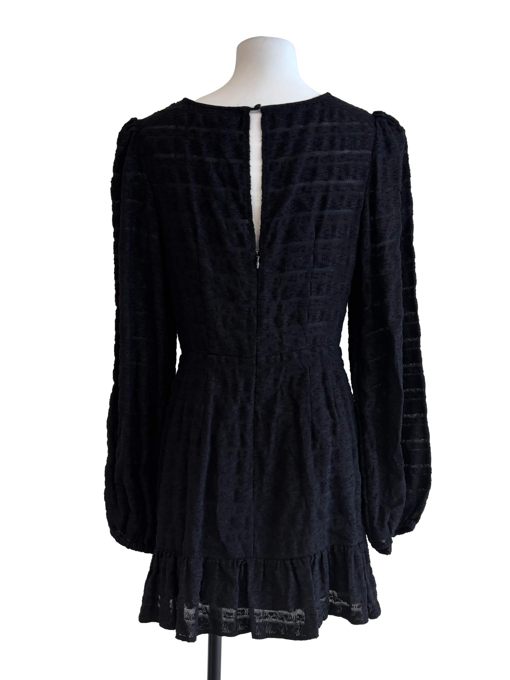 Jet Black Long Sleeve Ruffle Dress