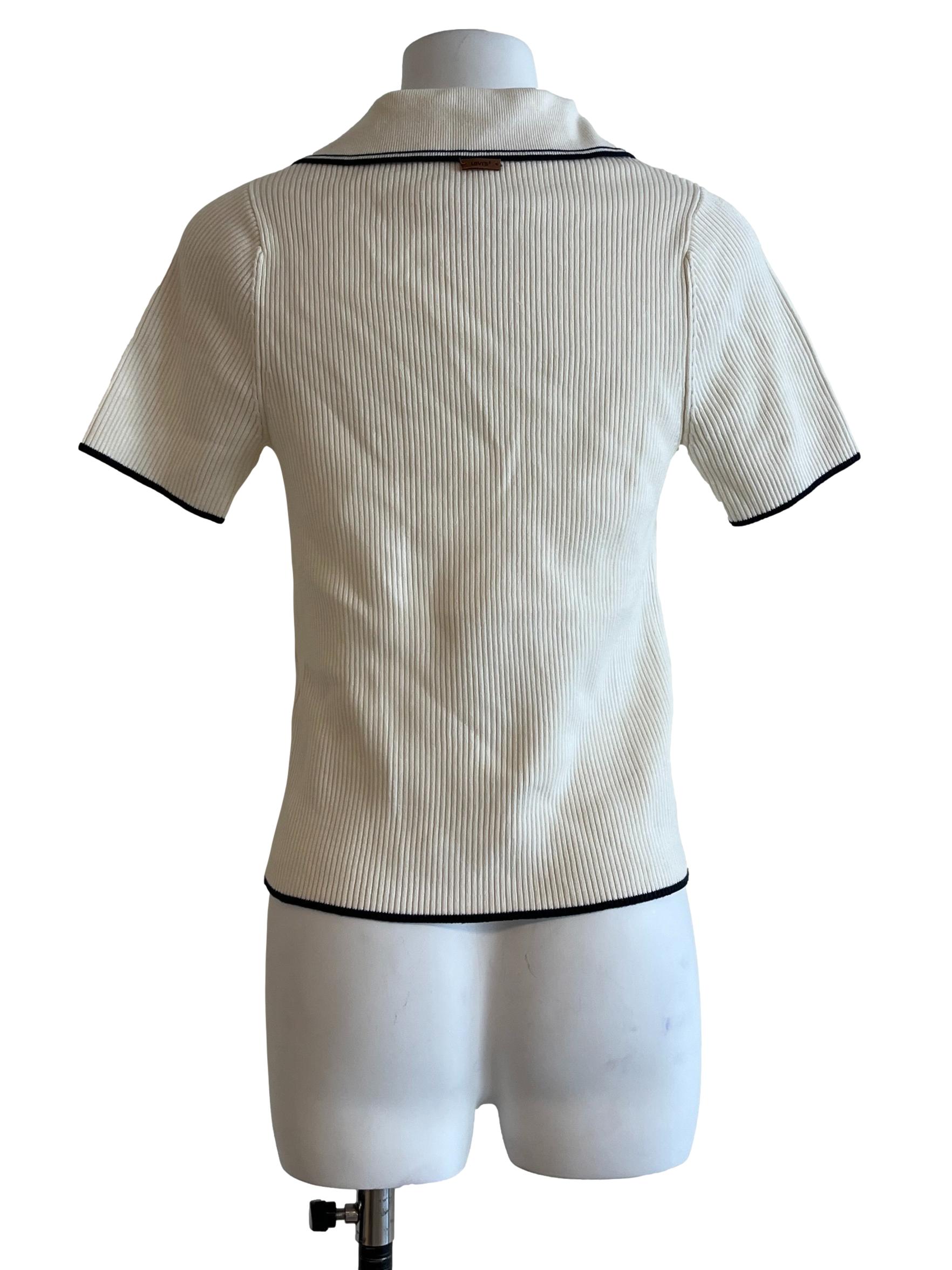 Cream White Knit Polo Tee