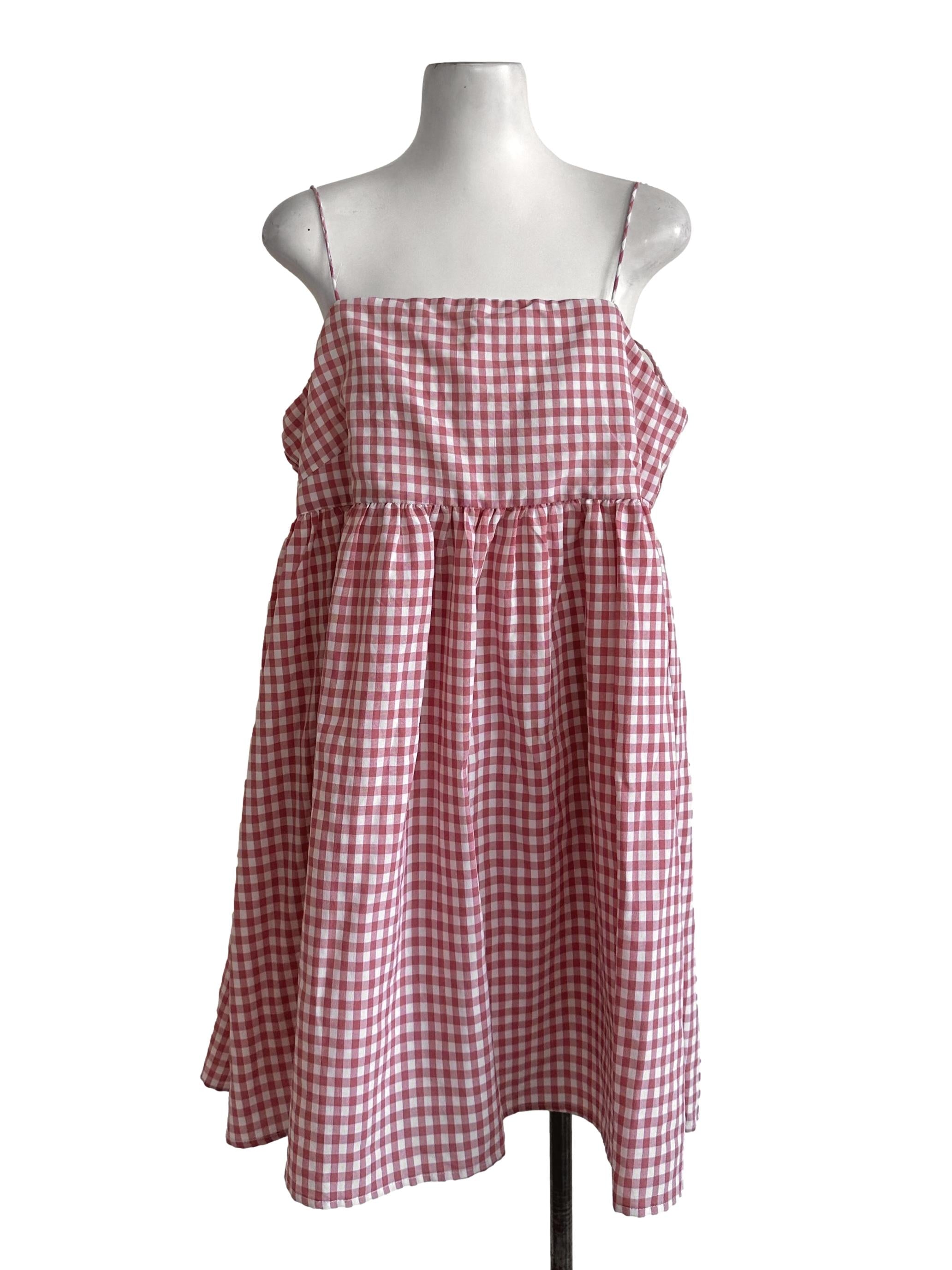 Rose Red Plaid Pattern Babydoll Dress
