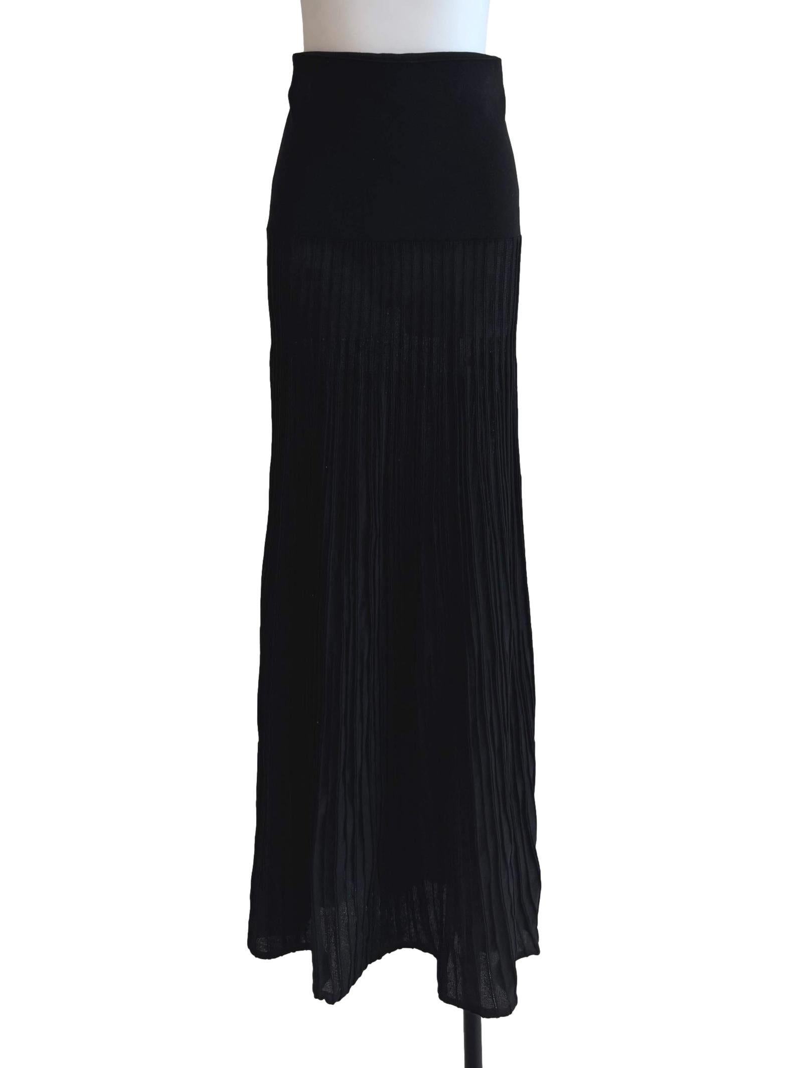 Ink Black Pleated Straight Maxi Skirt