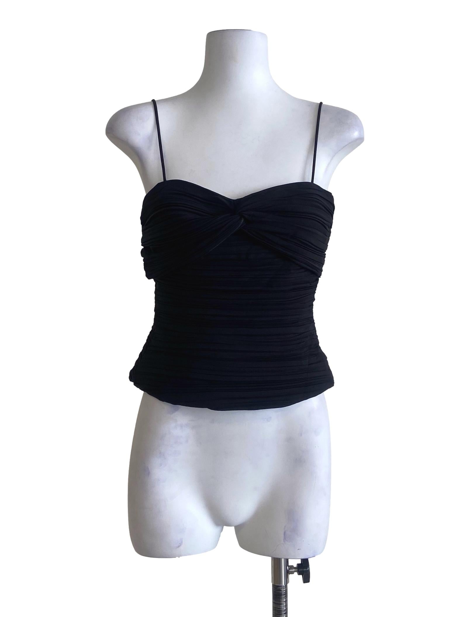 Black Spaghetti Strap Wrinkle Crop Top LB