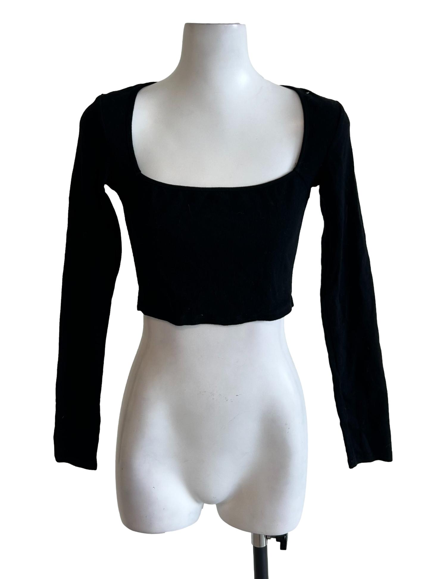 Black Ribbed Square Neckline Top