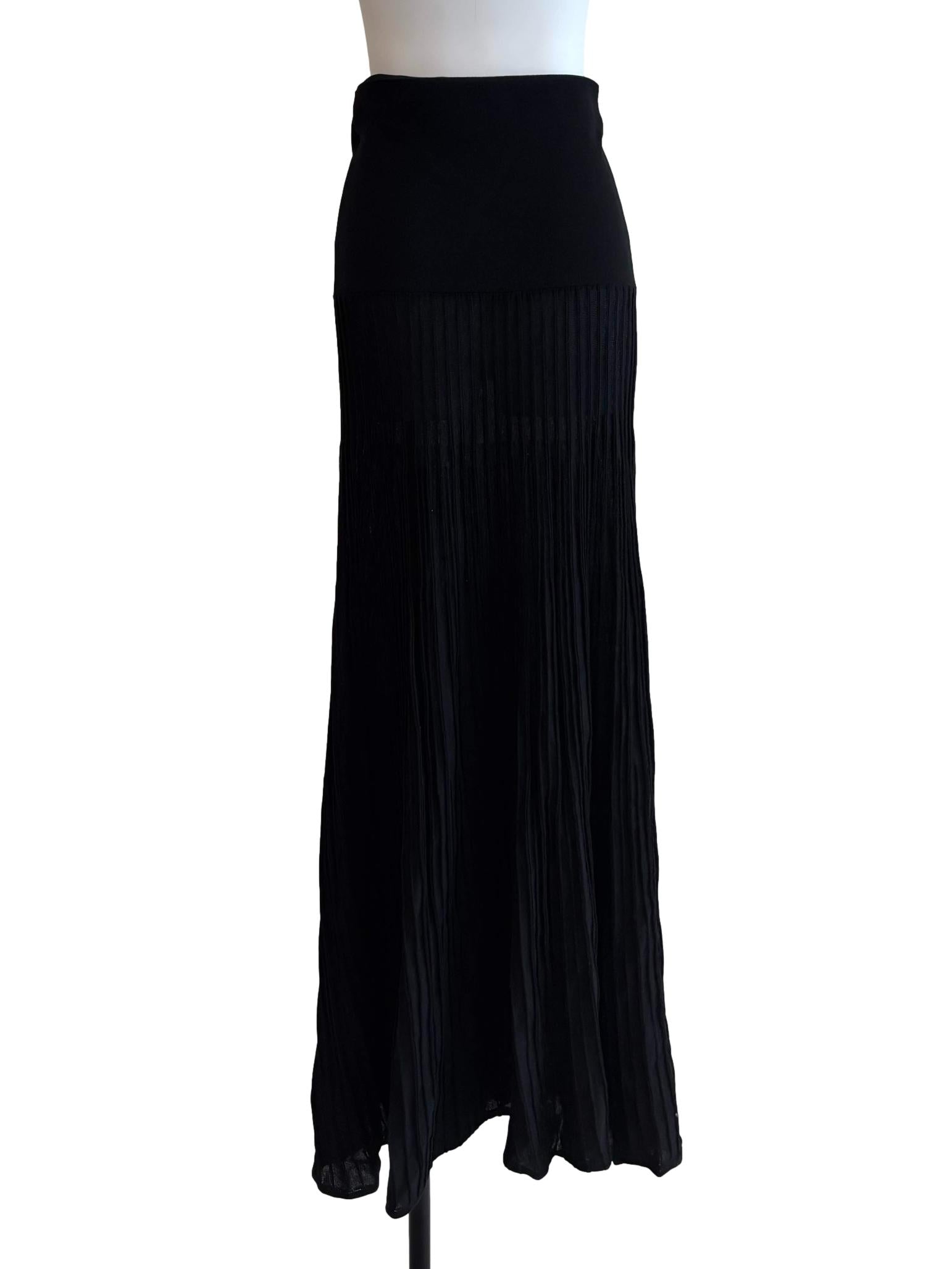 Ink Black Pleated Straight Maxi Skirt