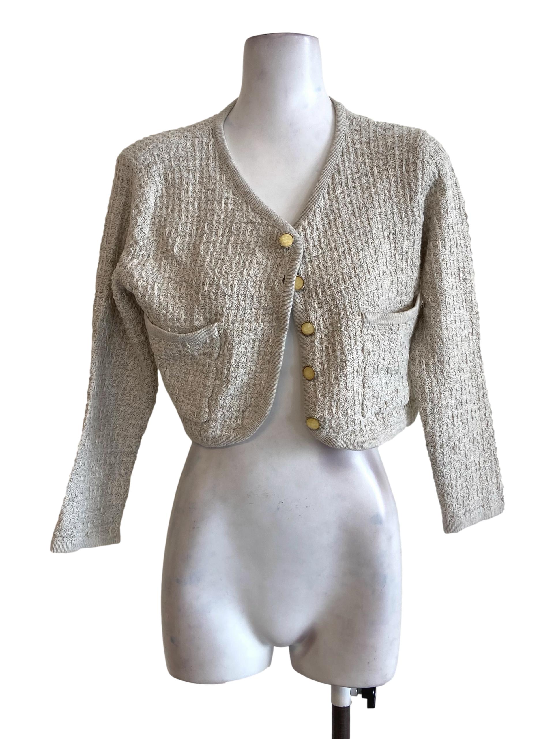 White Tweed Crop Cardigan