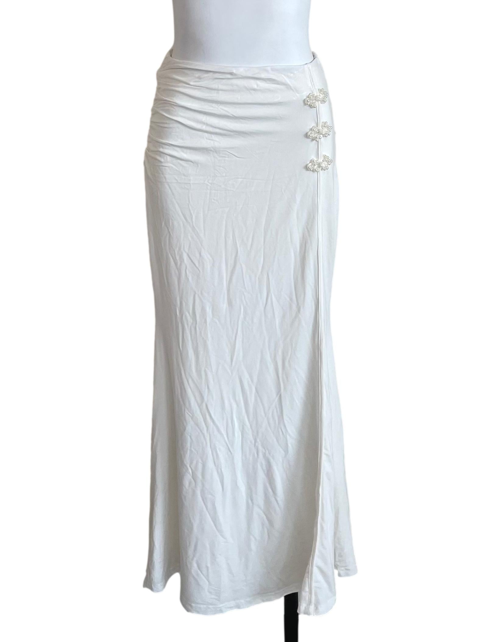 White Draped Mandarin Pearls Skirt