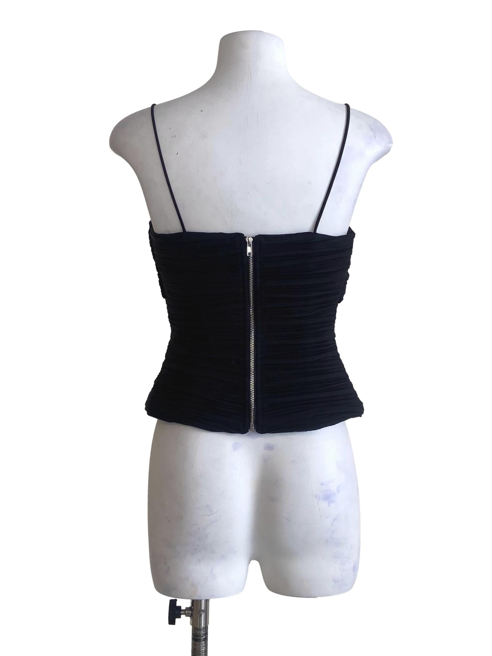 Black Spaghetti Strap Wrinkle Crop Top LB