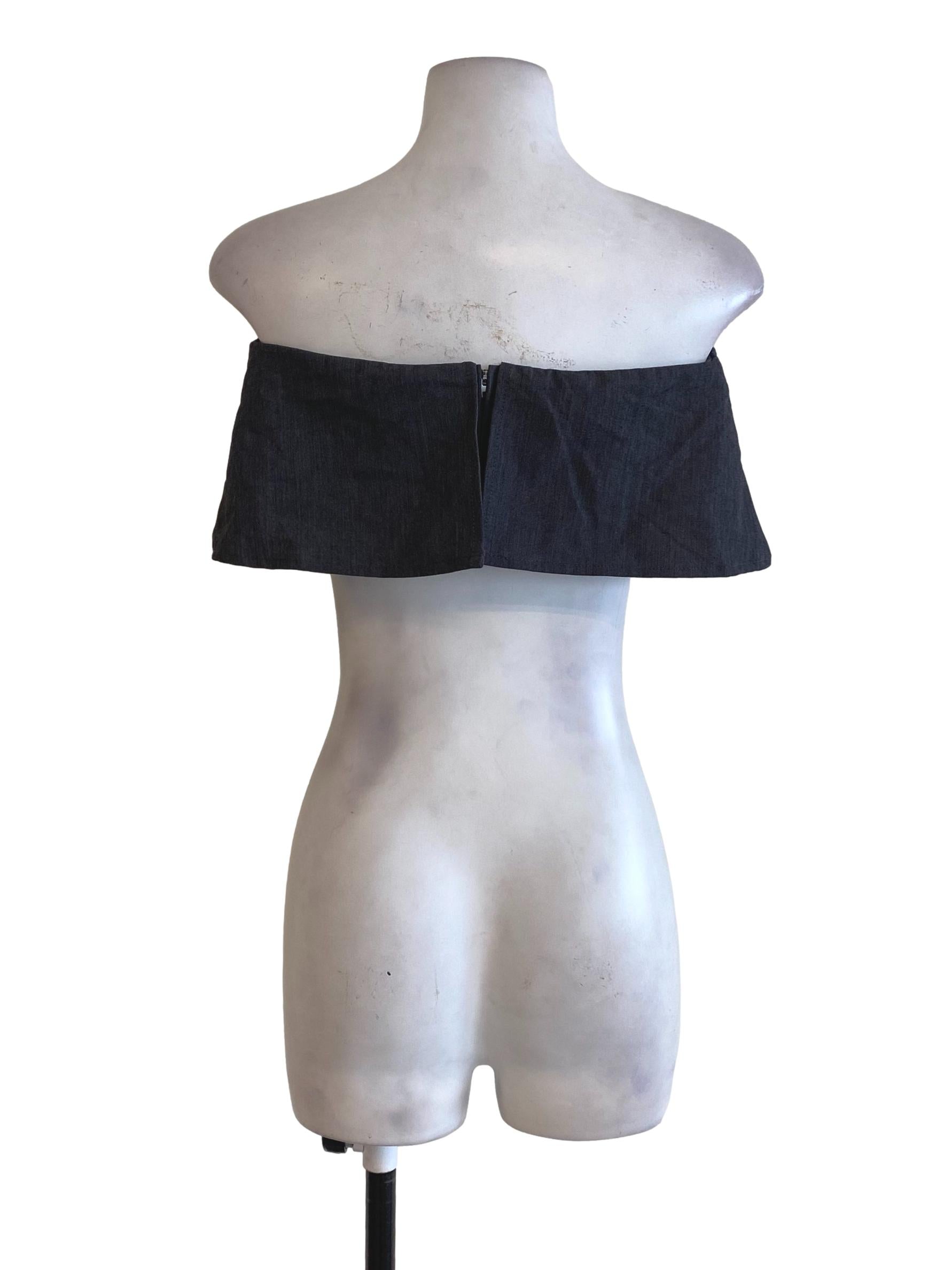 Grey Twill Strapless Top