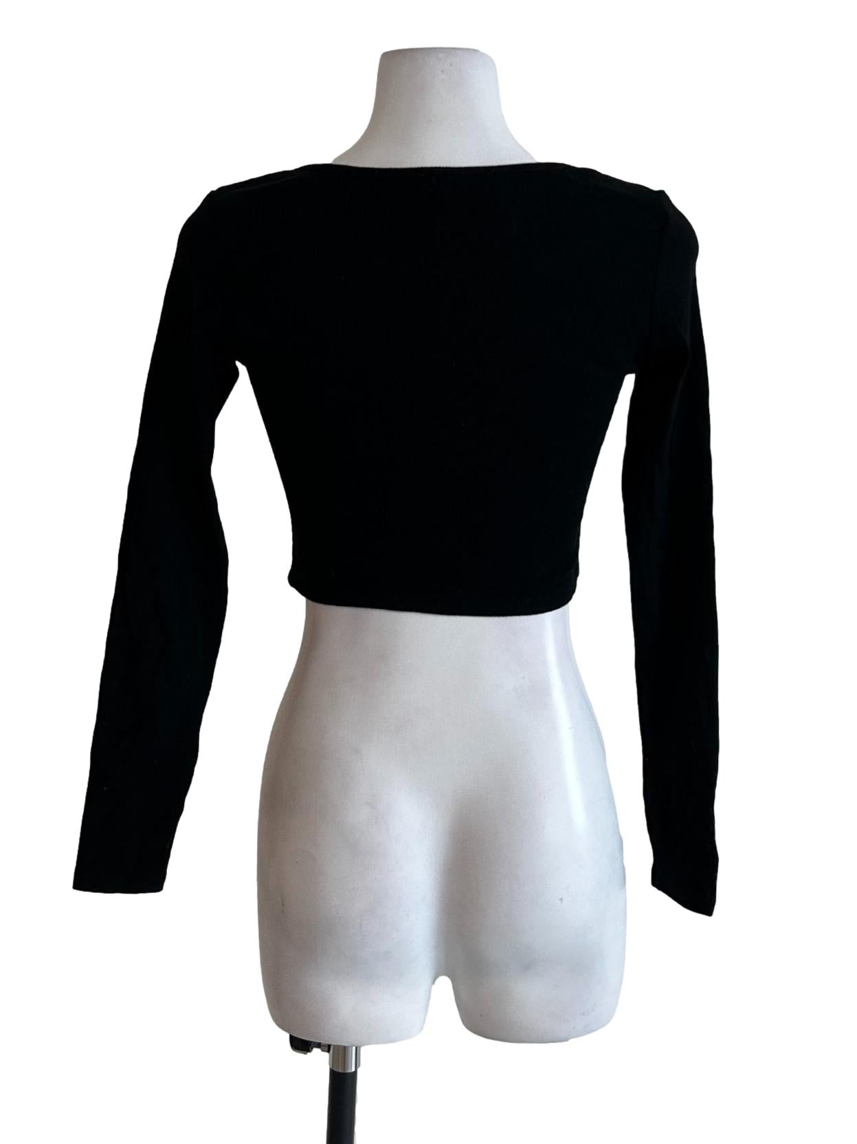 Black Ribbed Square Neckline Top