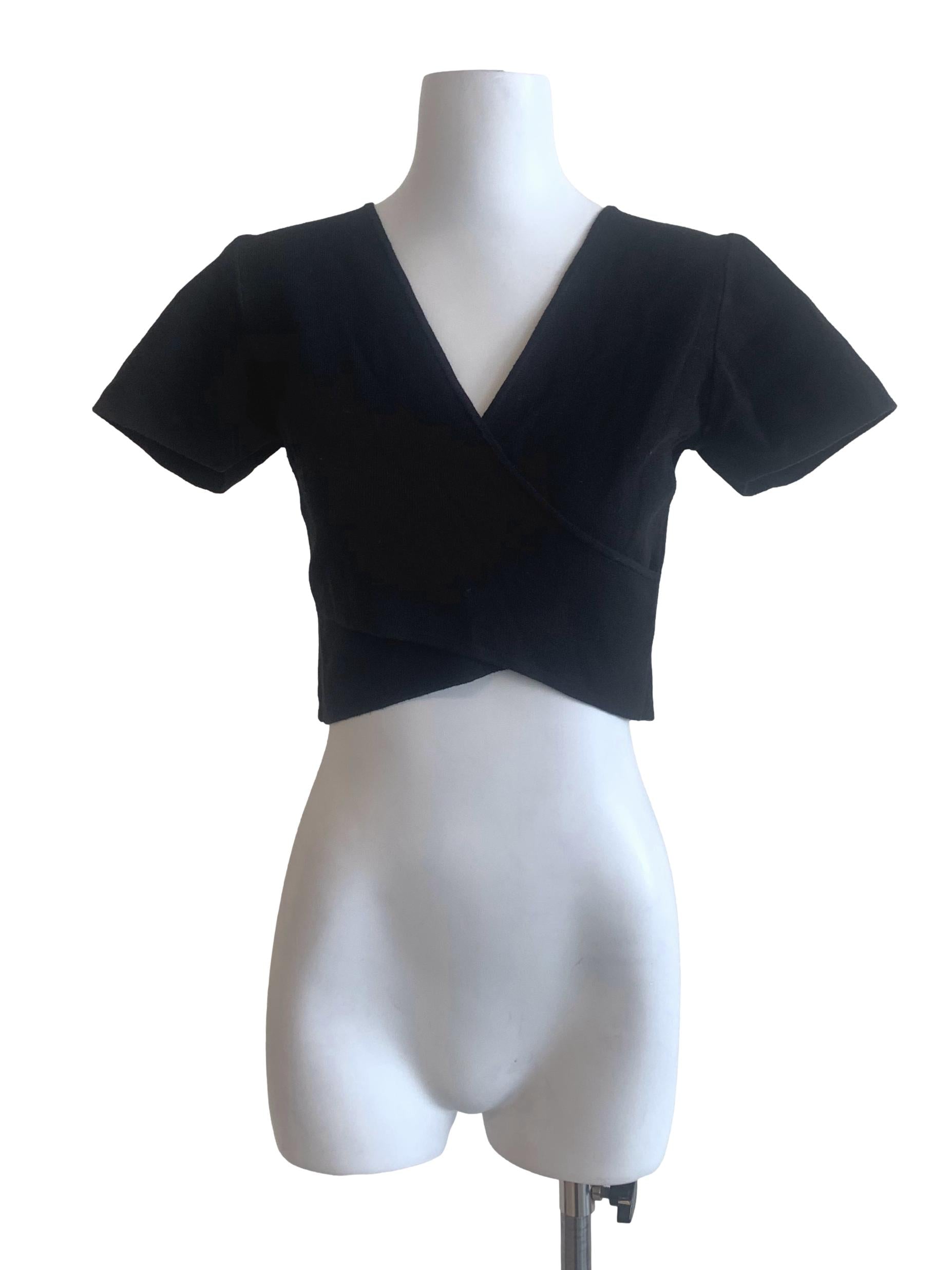Black V Neck Crop Top LB