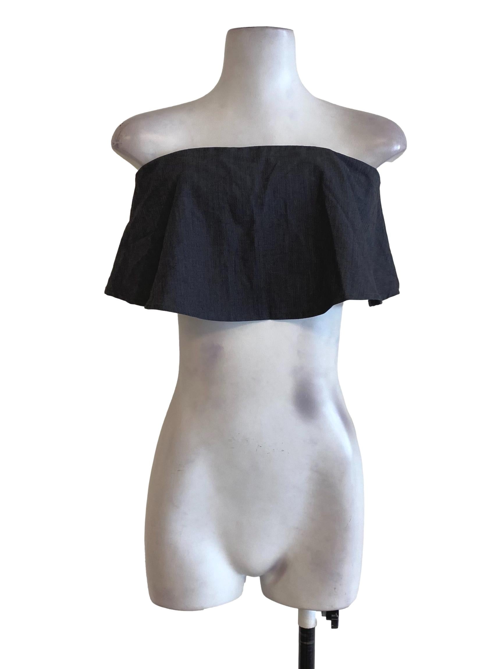 Grey Twill Strapless Top