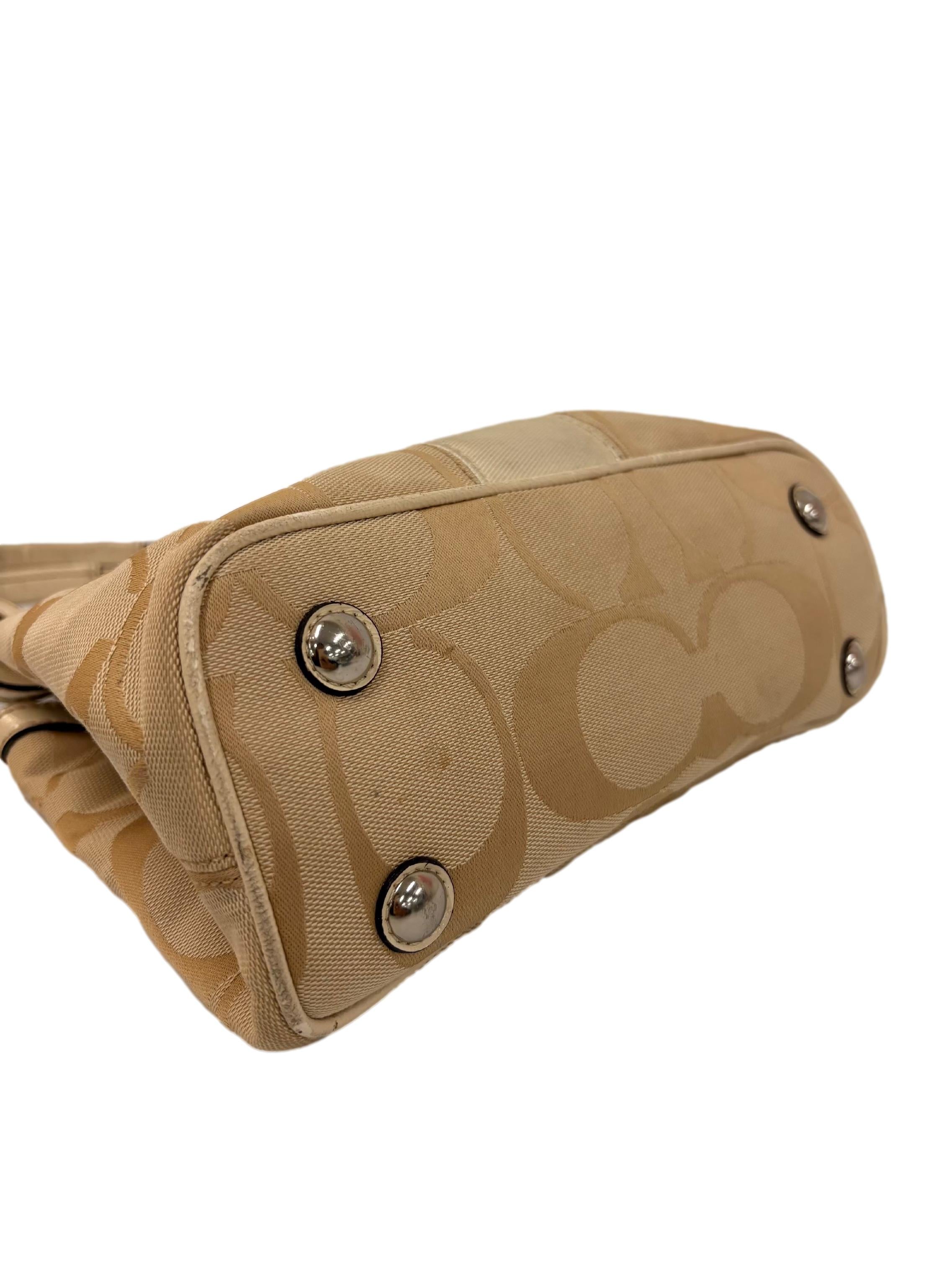 Beige And Cream Signature Patented Leather Shoulder Bag