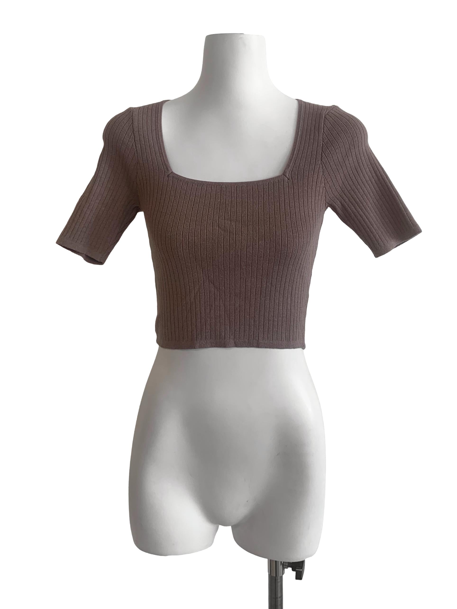 Coffee Brown Square Neck Top TCL