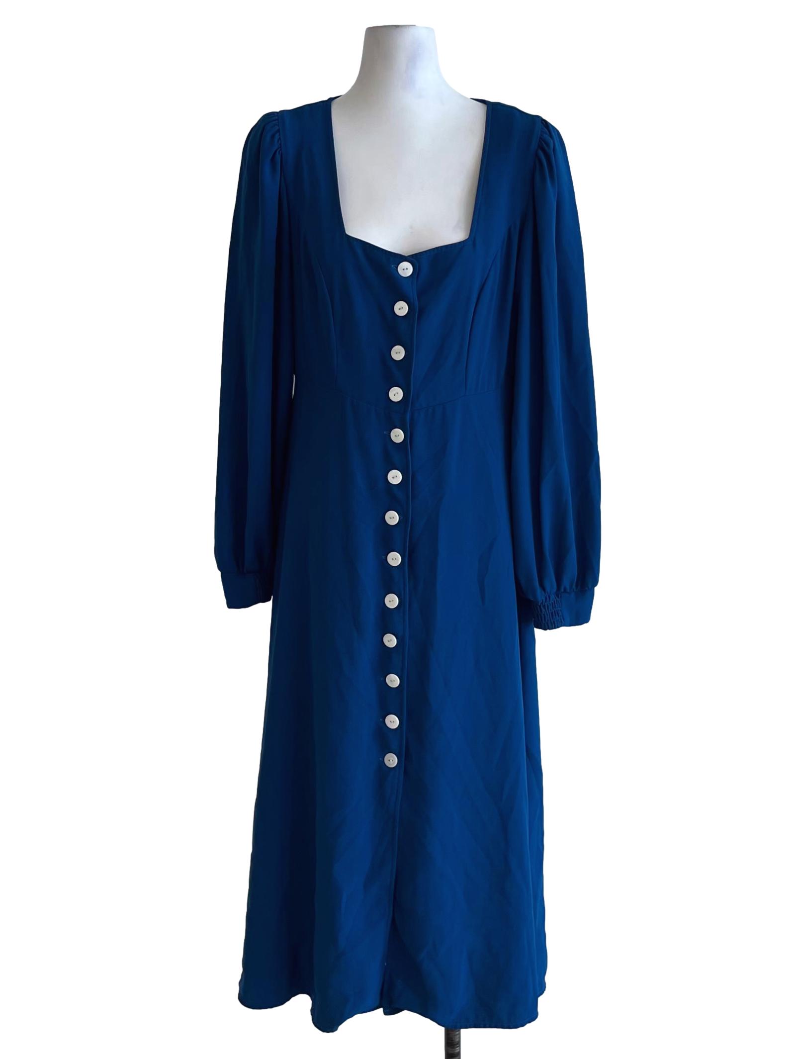 Azure Blue Square Neckline Empire Dress