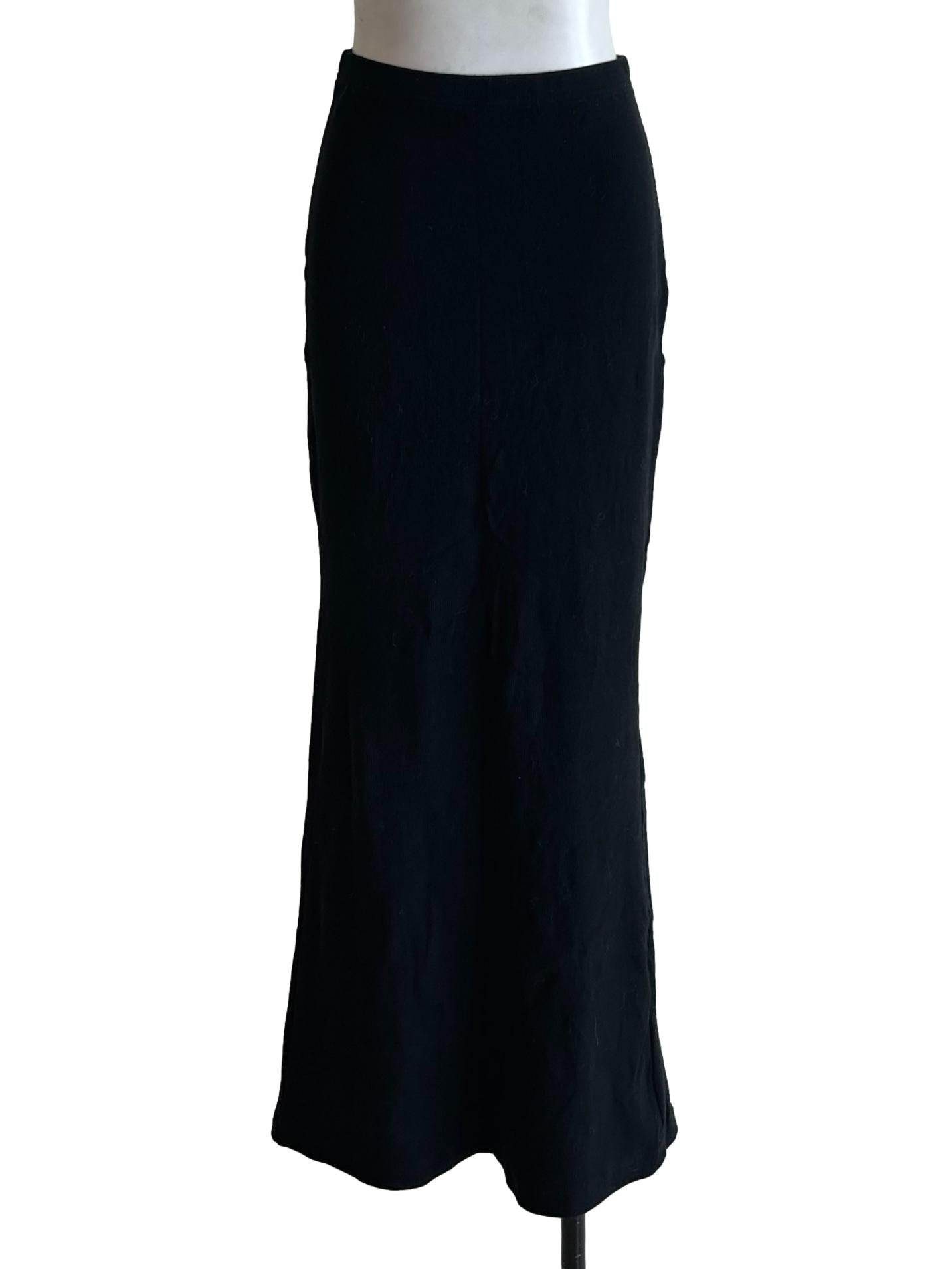 Black Ribbed Bias-Cut Skirt