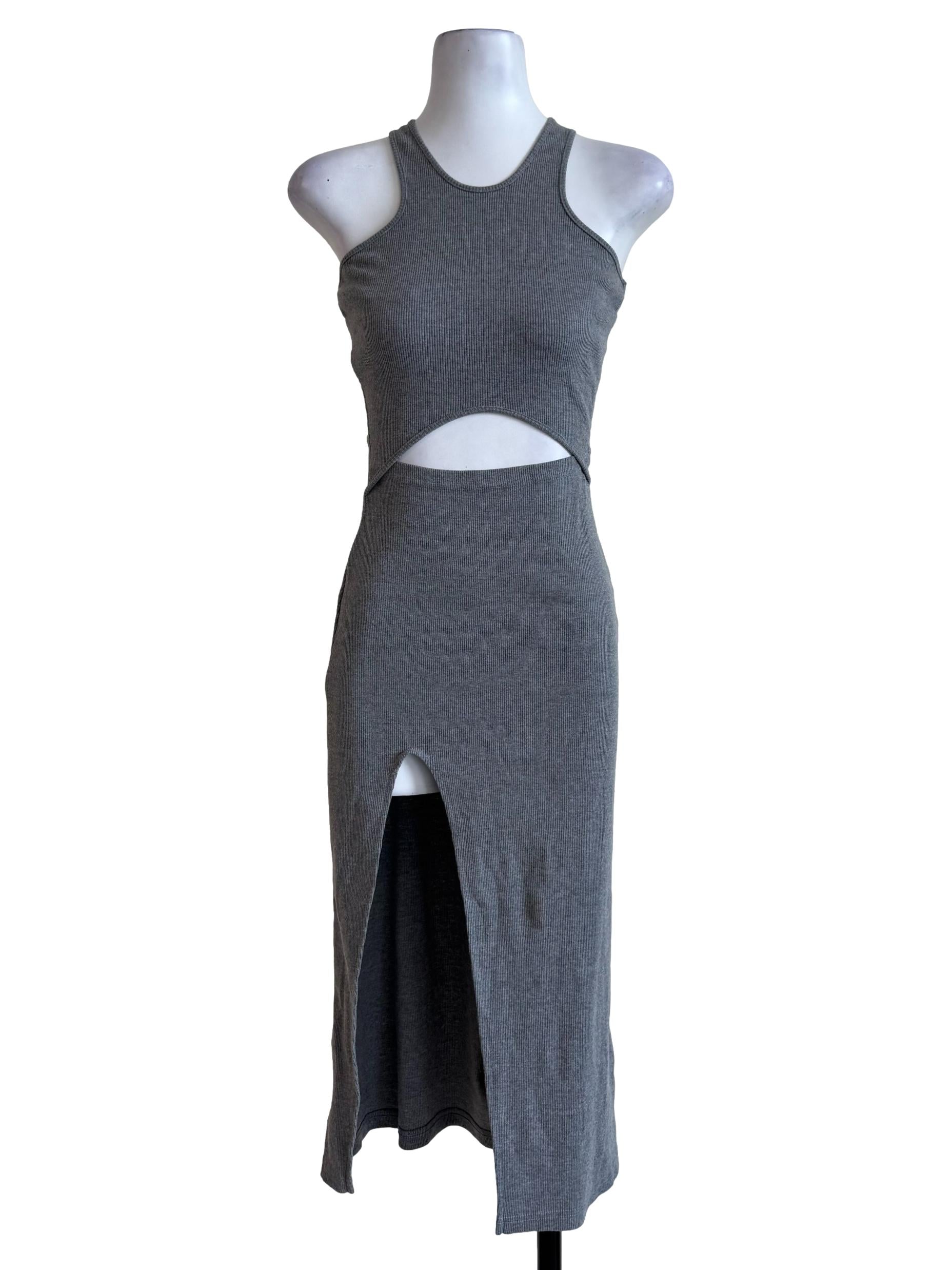 Textured Grey Front Hole Bodycon Dress