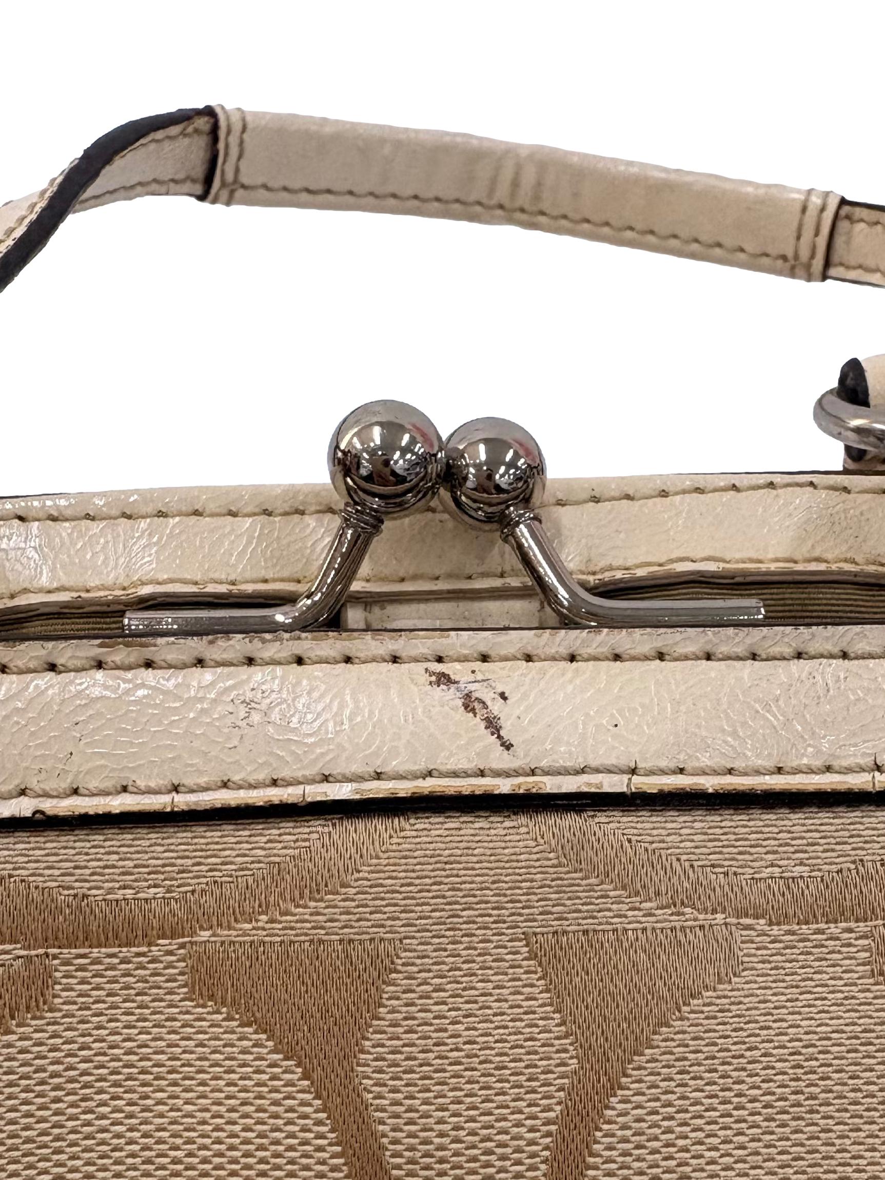 Beige And Cream Signature Patented Leather Shoulder Bag