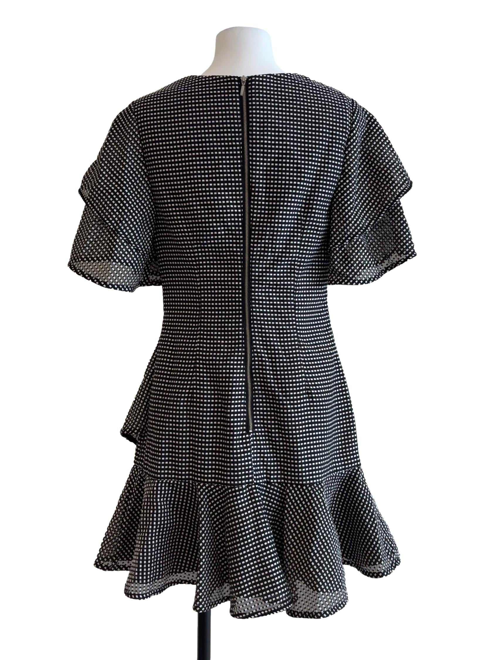 Black And White Ruffle Short Sleeve Dress