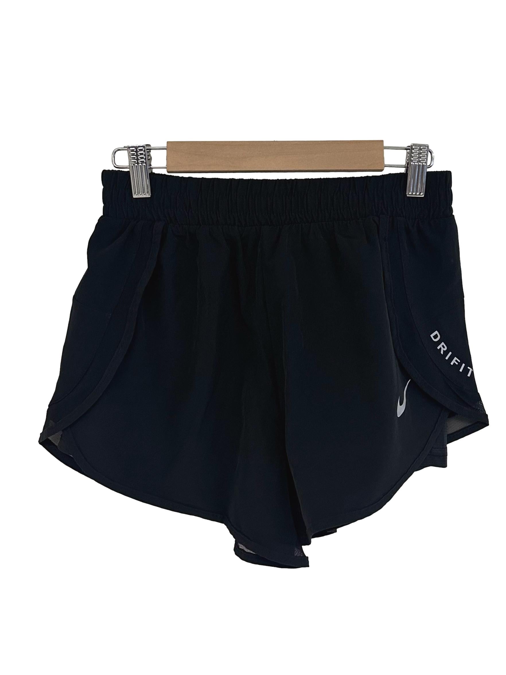 Raven Black Elastic Waist Logo Shorts