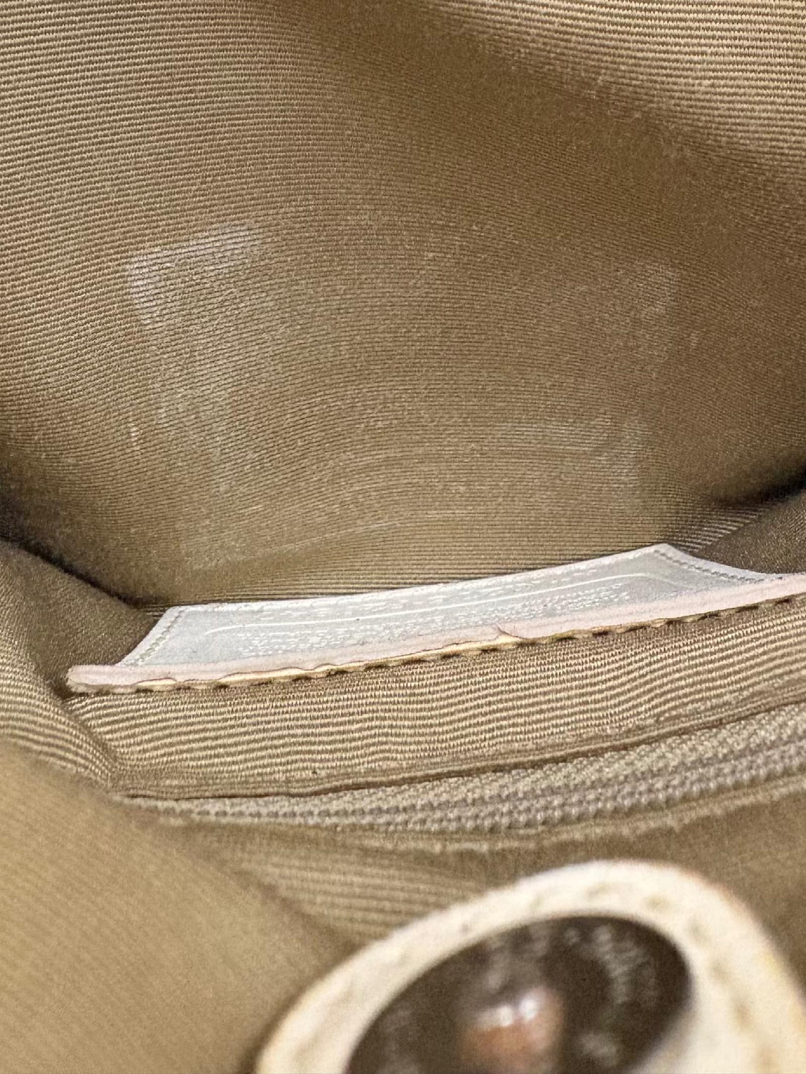 Beige And Cream Signature Patented Leather Shoulder Bag