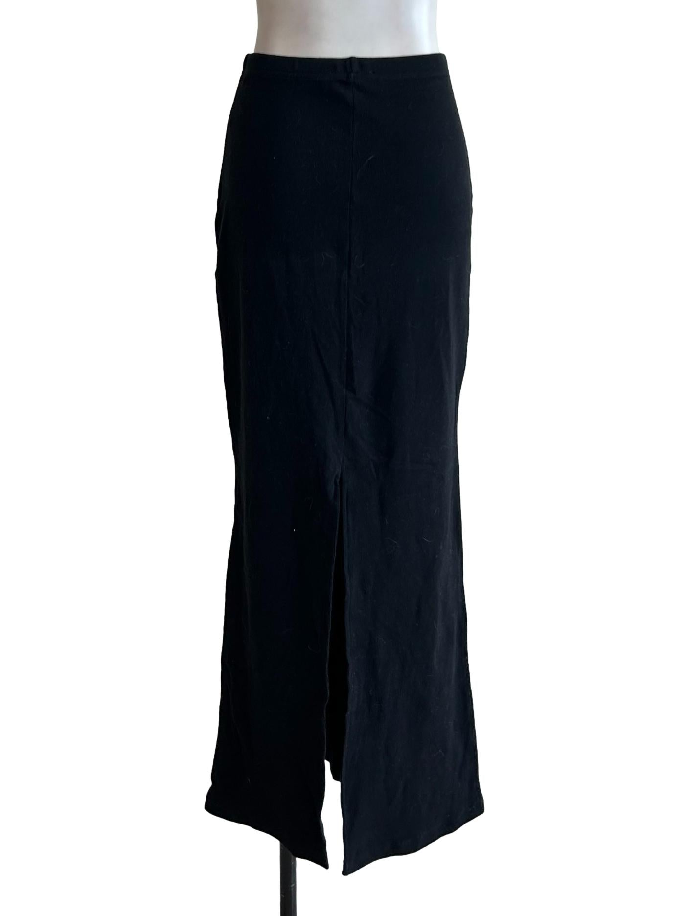 Black Ribbed Bias-Cut Skirt