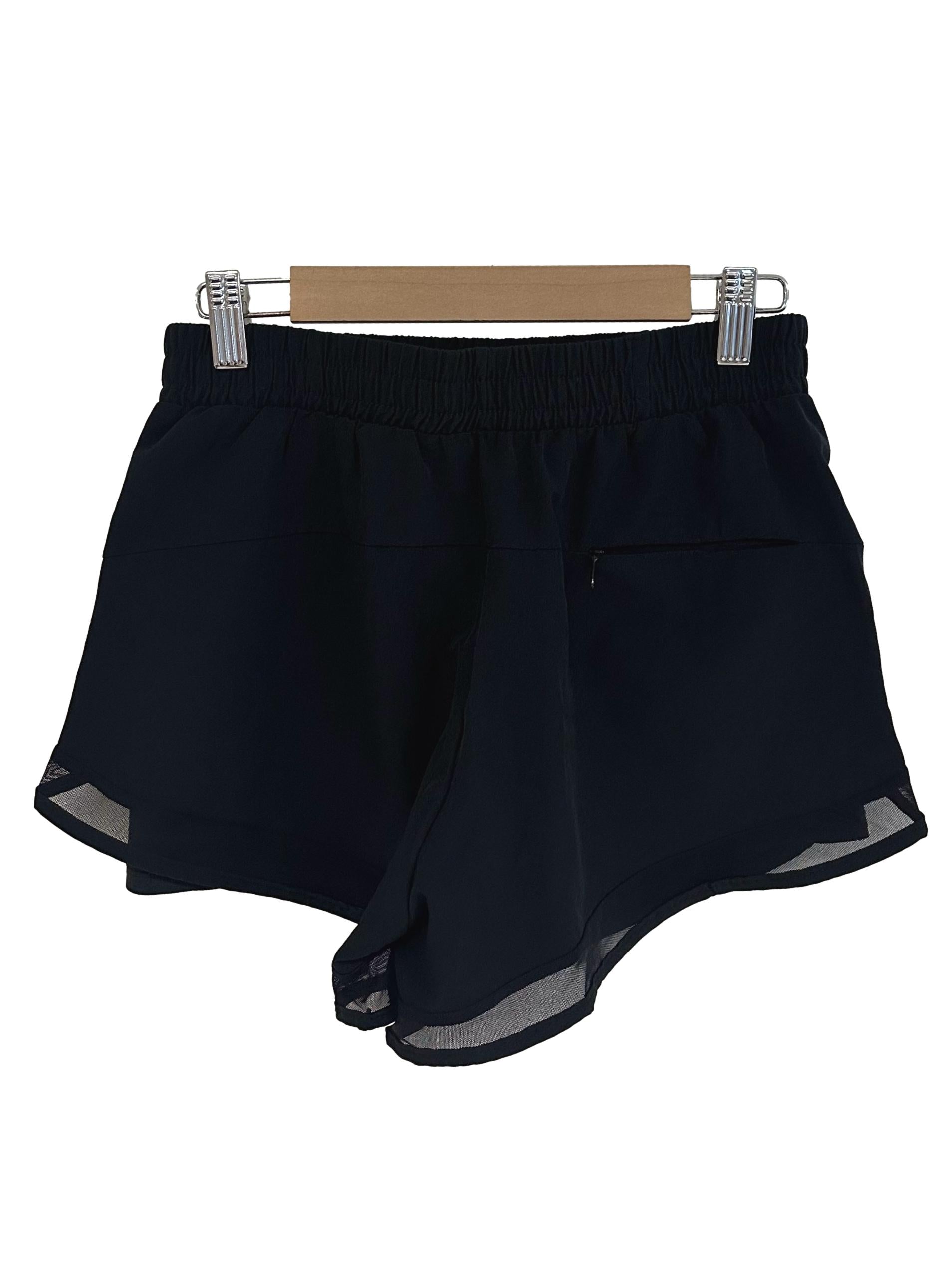 Raven Black Elastic Waist Logo Shorts