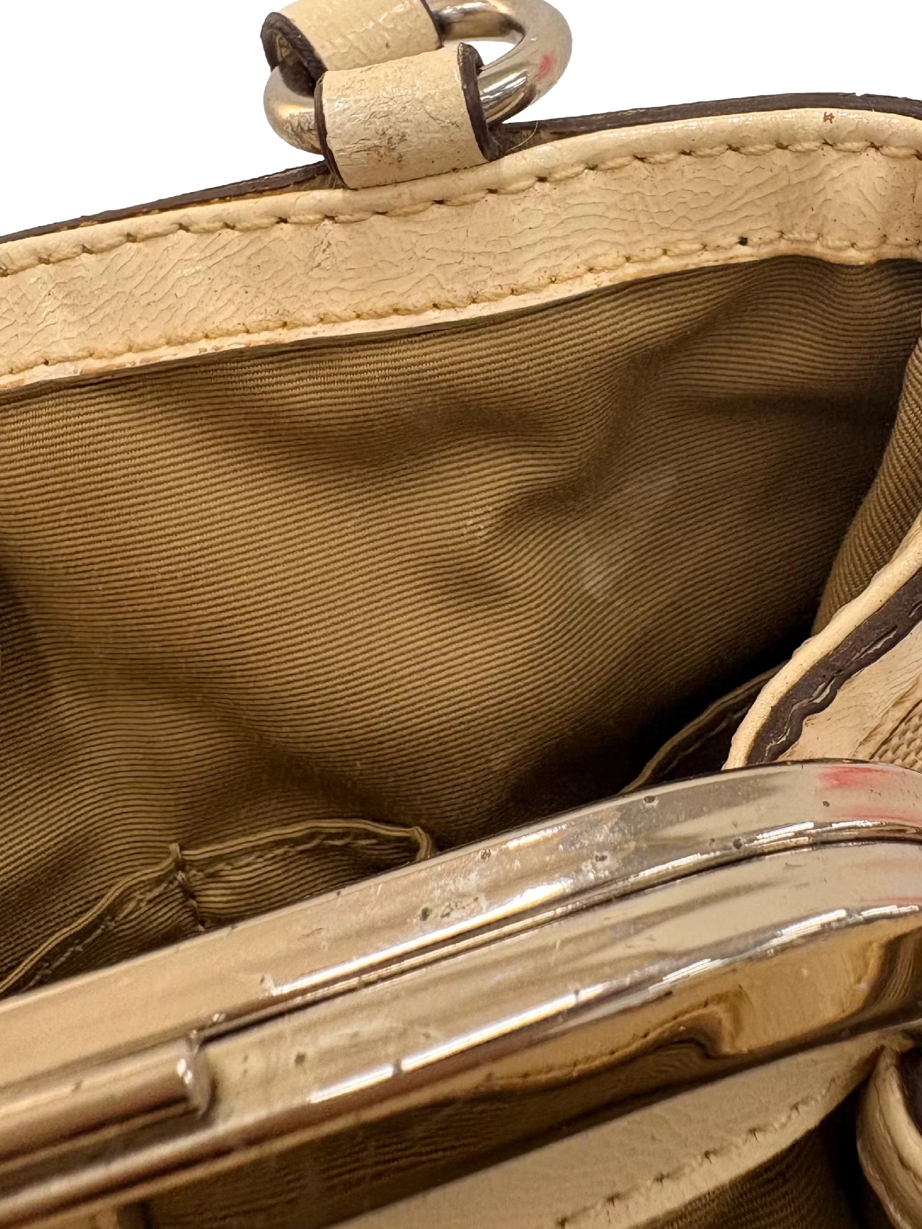 Beige And Cream Signature Patented Leather Shoulder Bag