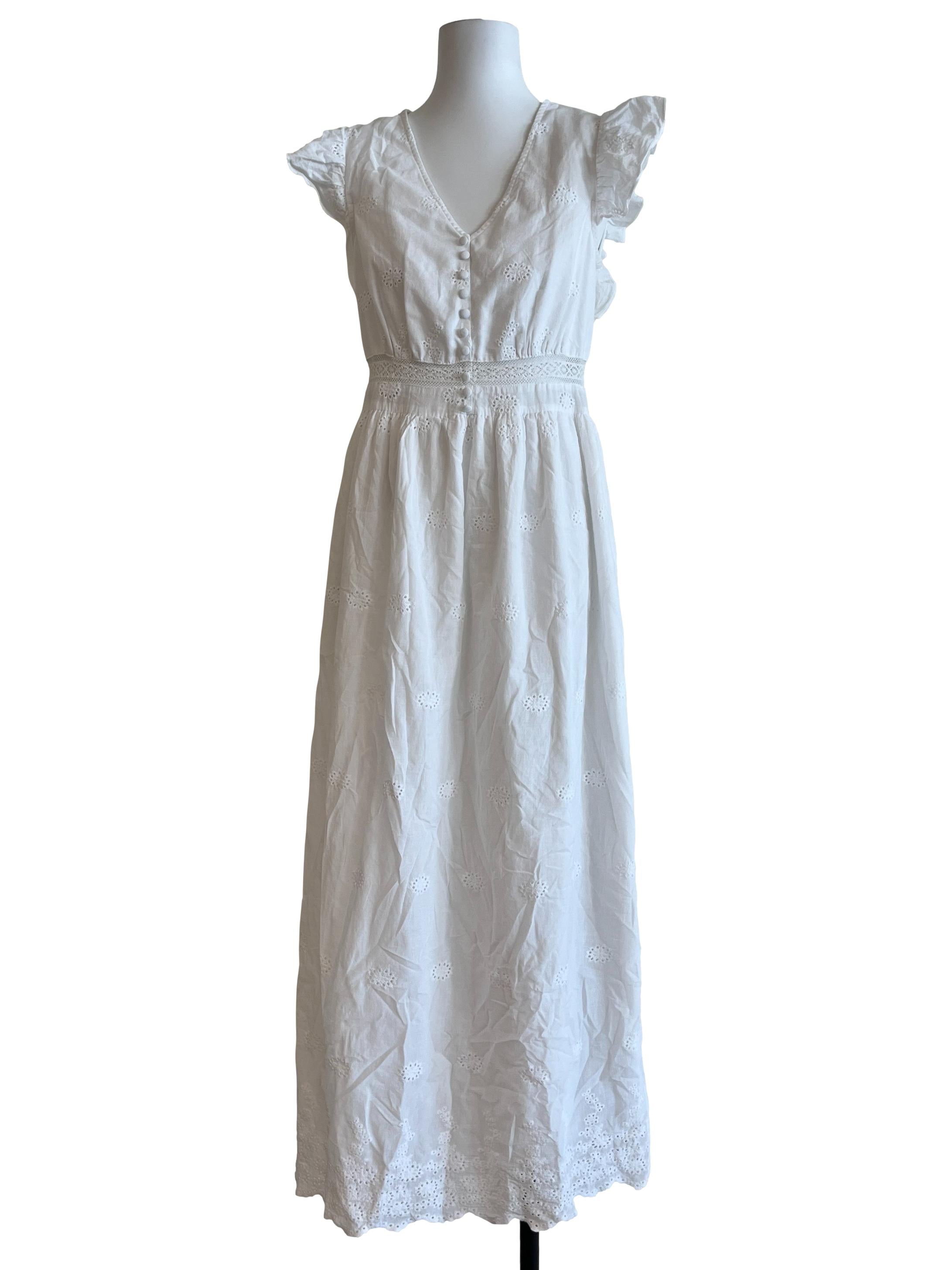Off-White Ruffle Sleeve V Neck Dress