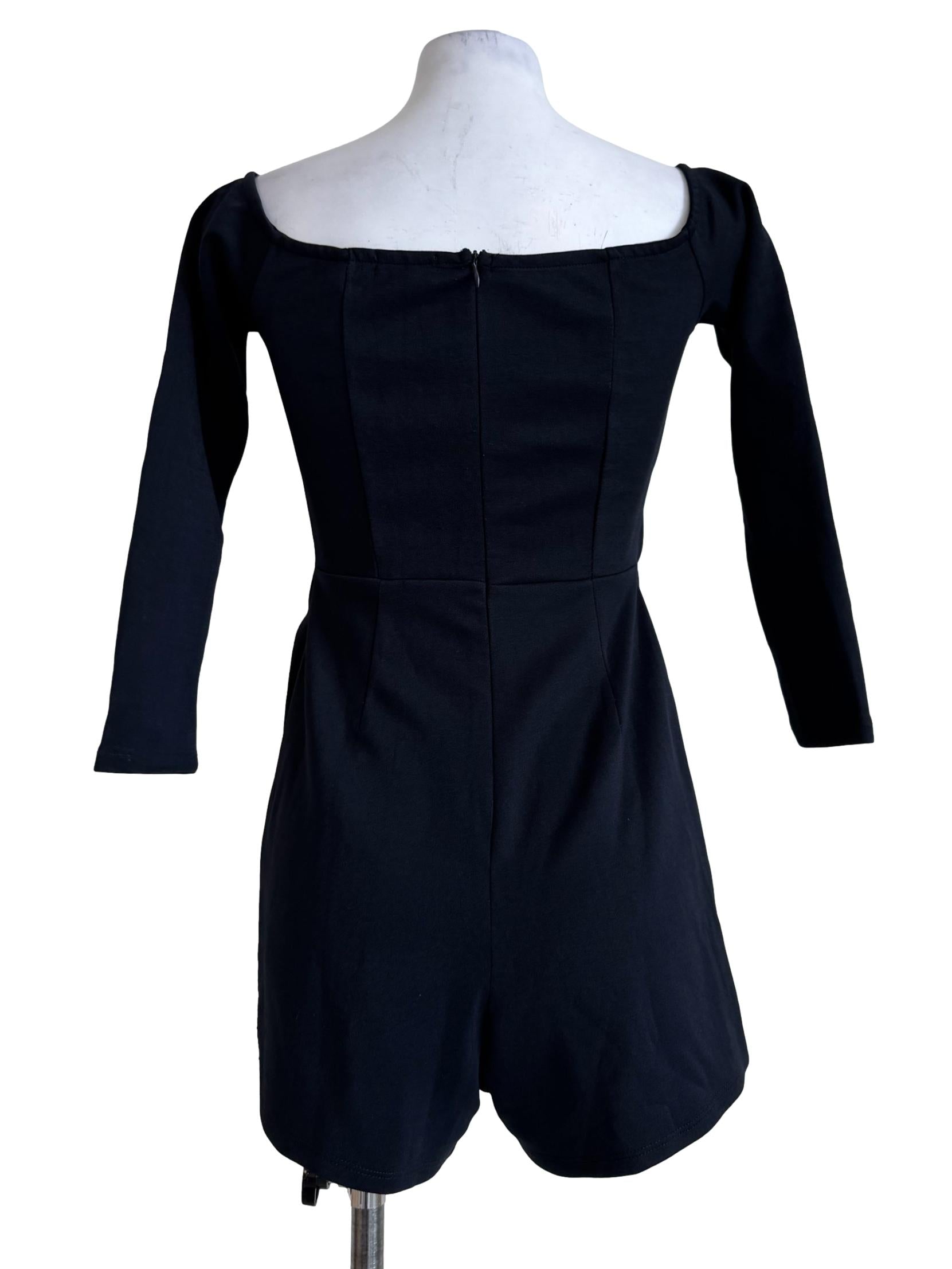Elastic Black Long Sleeve Rompers