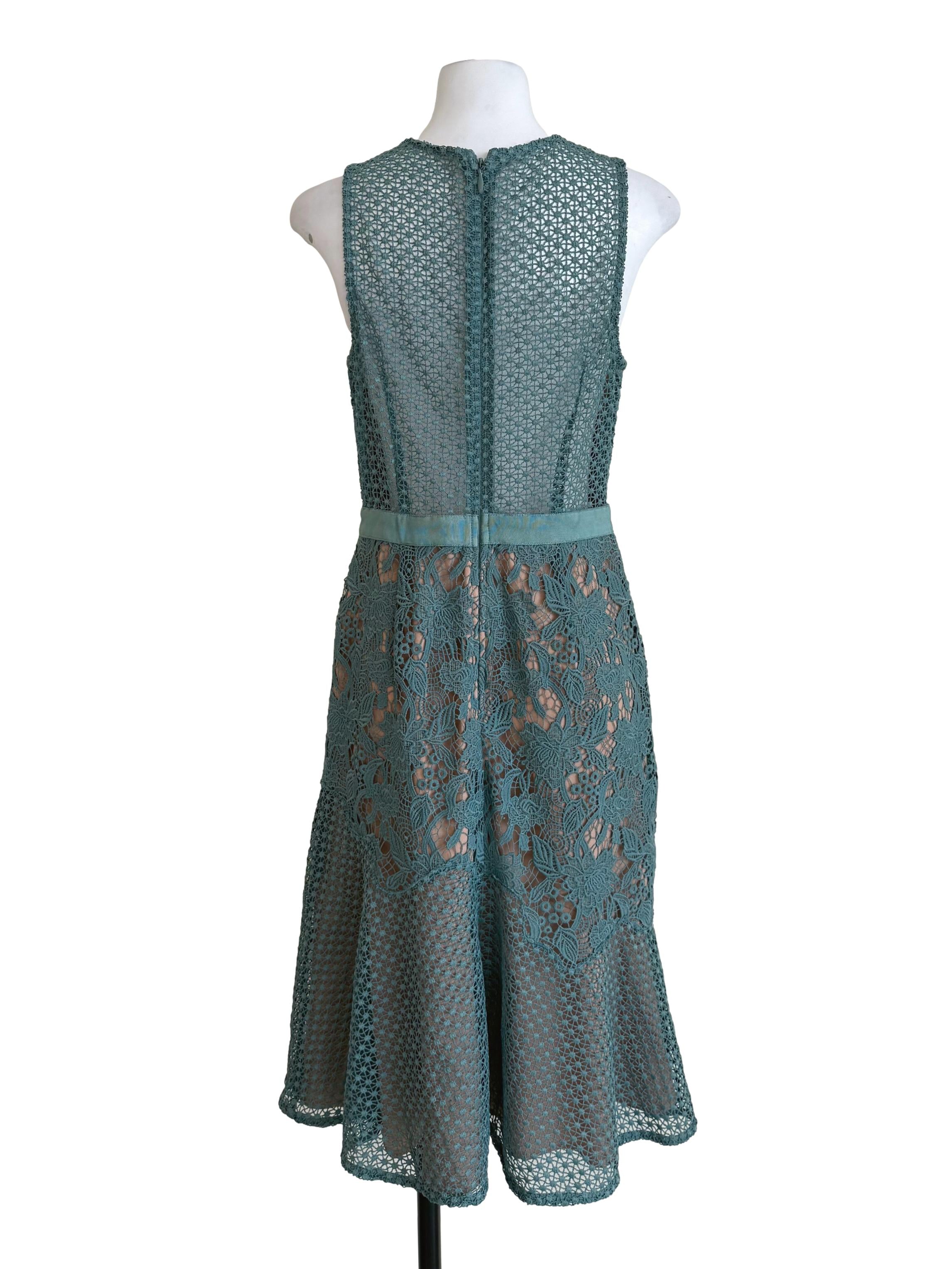 Teal Lace V Neck Bias Dress