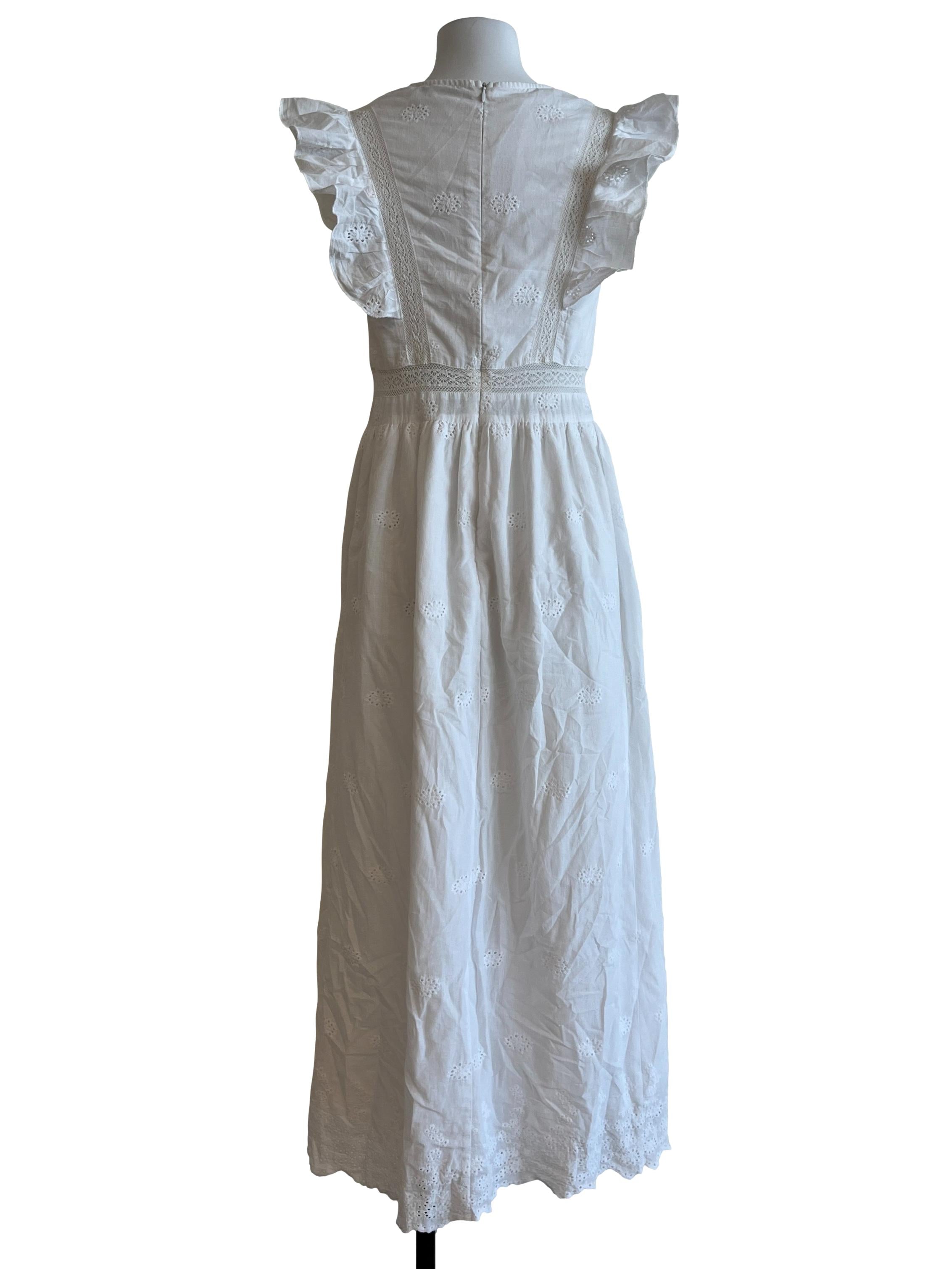 Off-White Ruffle Sleeve V Neck Dress