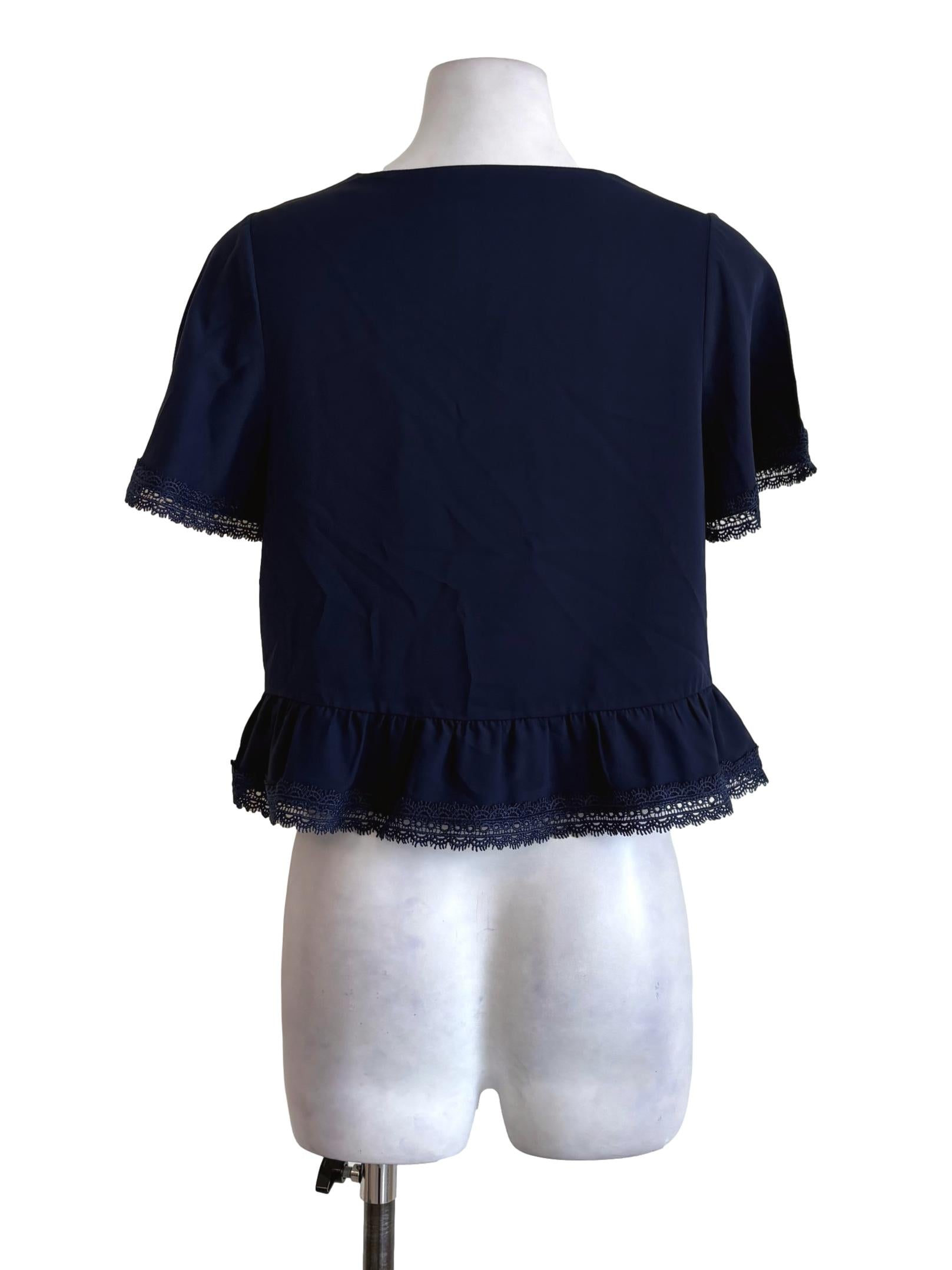 Indigo Blue Lace Short Sleeves Top