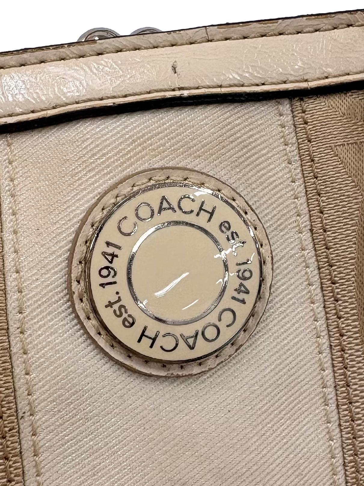 Beige And Cream Signature Patented Leather Shoulder Bag